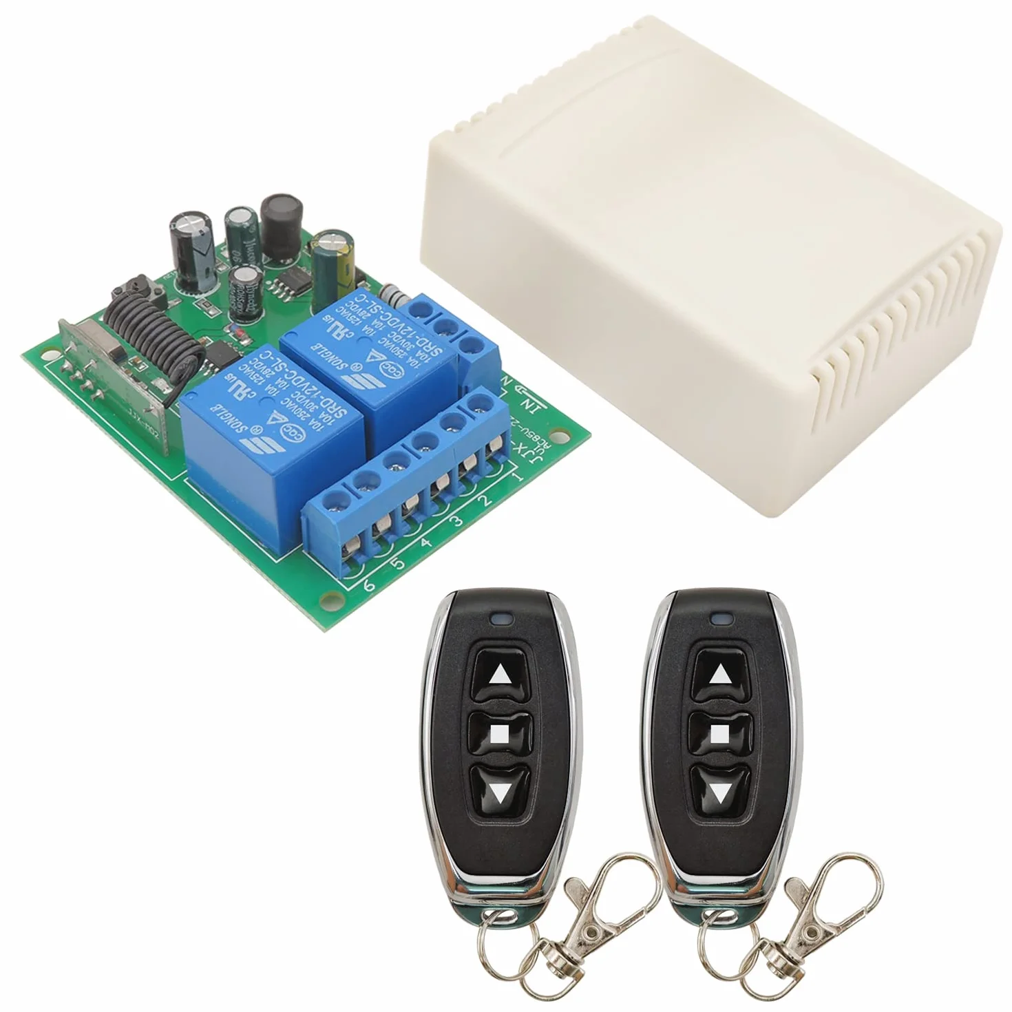 DieseRC Silnik Zdalny przełącznik AC 240V 230V 220V 10A 2CH Radio Control Relay Receiver z 2 nadajnikami do drzwi garażowych Electric Curtain, Control Motor Forward/Reverse