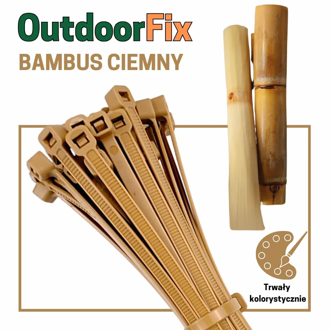 OutdoorFix opaski kablowe 200 x 4,6 mm, 50 szt. – ciemne bambus/trzciny – odporne na warunki atmosferyczne, promieniowanie UV