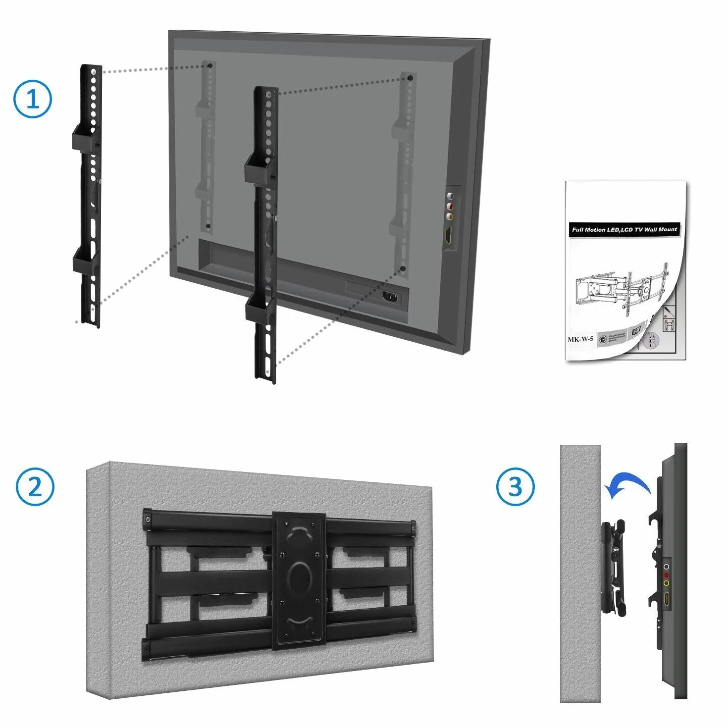 deleyCON Uniwersalny uchwyt ścienny do telewizora 32" – 75" cali (81 – 190 cm) pochylny, obciążalność do 66 kg do VESA 600 x 400 mm odstęp od ściany zmienny