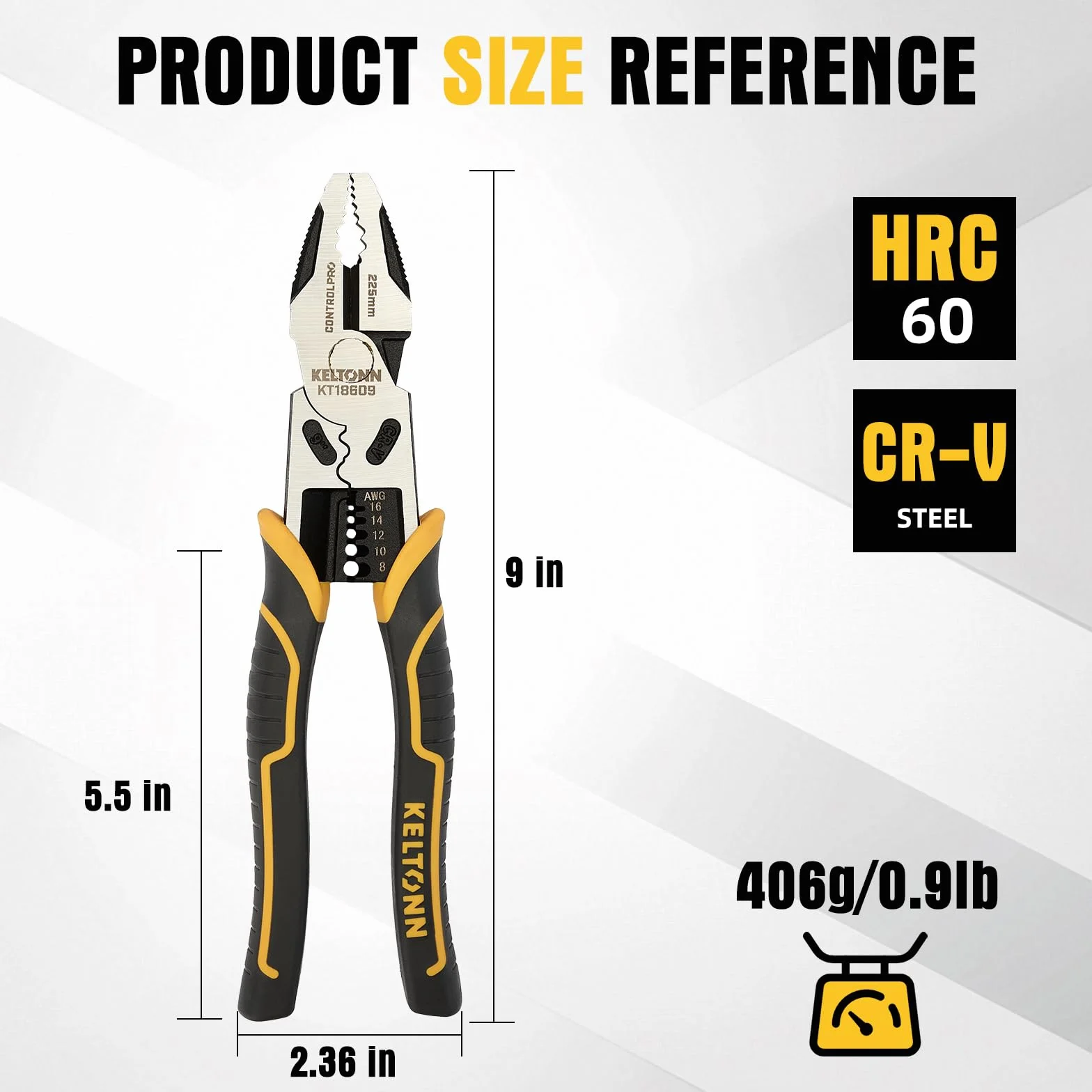 Szczypce kombinowane, szczypce do ściągania drutu, narzędzie Linesman, 23 cm 6 w 1, wytrzymałe szczypce stalowe Cr-V do chwytania, zdejmowania izolacji, zaciskania, prac elektrycznych