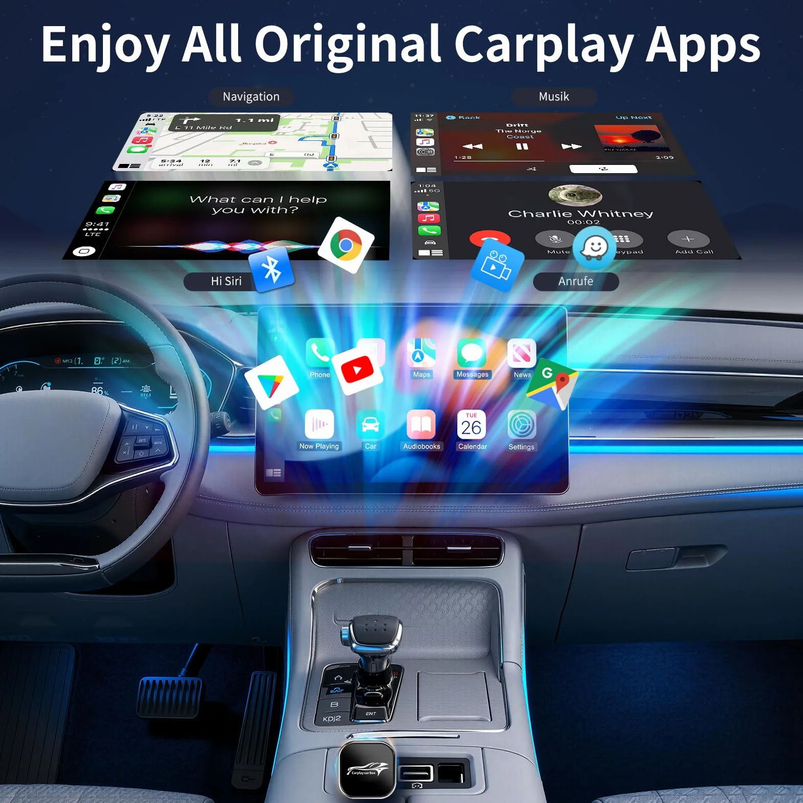 Wireless CarPlay Adapter 2-in-1 CarPlay Android Auto Mini Snug Fit Design for iPhone iOS 10+ Android 11+