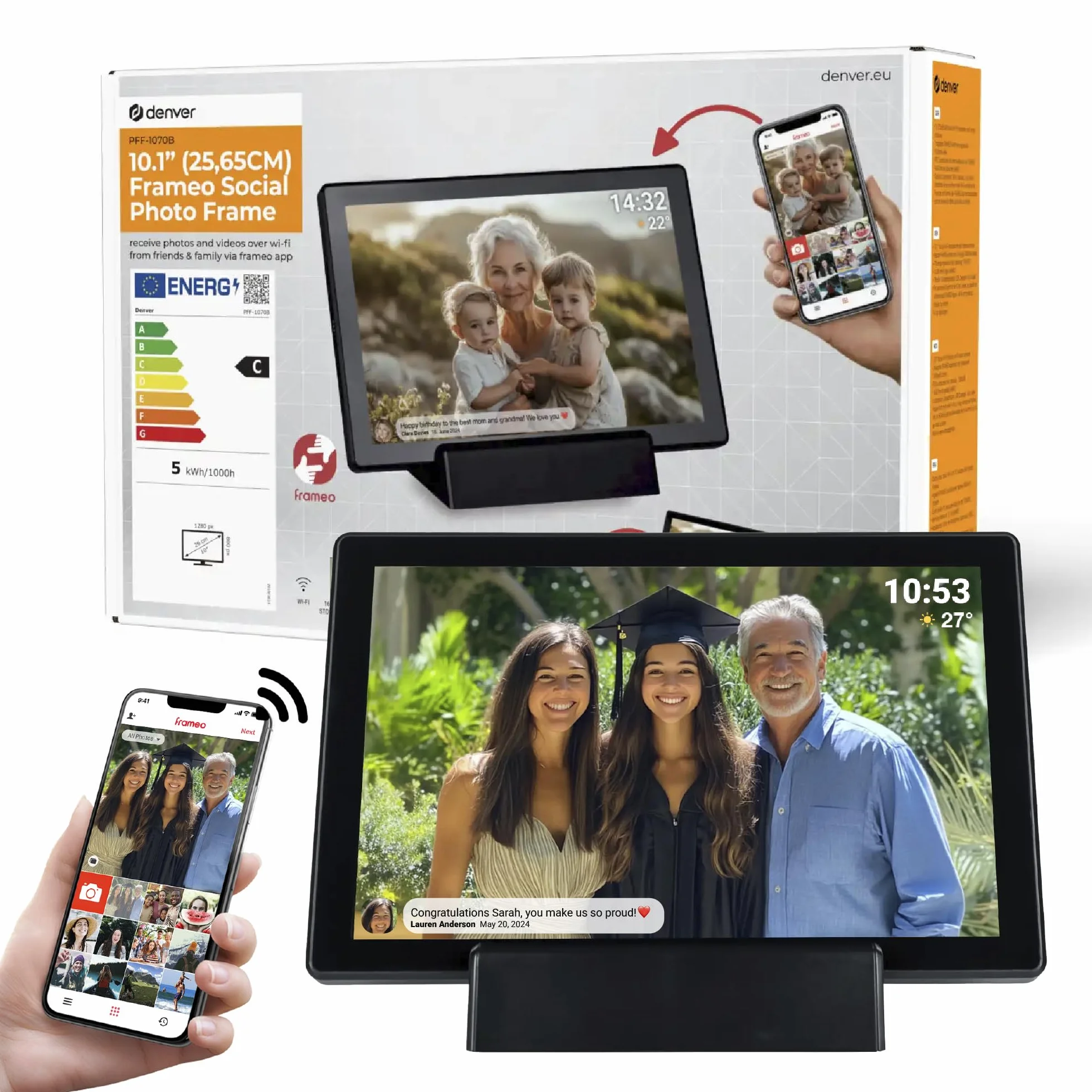 Denver PFF-1070B cyfrowa ramka na zdjęcia Wi-Fi 10,1" HD IPS dotykowa 16 GB czarna