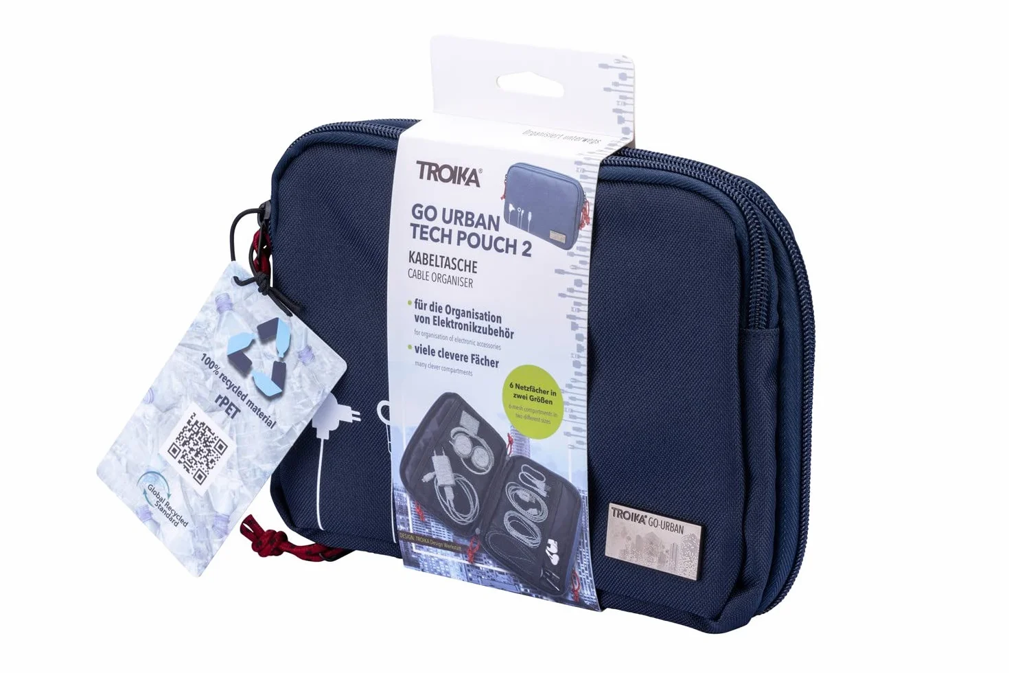 Troika Business Tech Pouch 2 torba na kabel na akcesoria elektroniczne z poliestru w kolorze szarym, wymiary: 23,5 cm x 17 cm x 3,5 cm, BBG64/GY, szary, 23,5cm, Nowoczesny