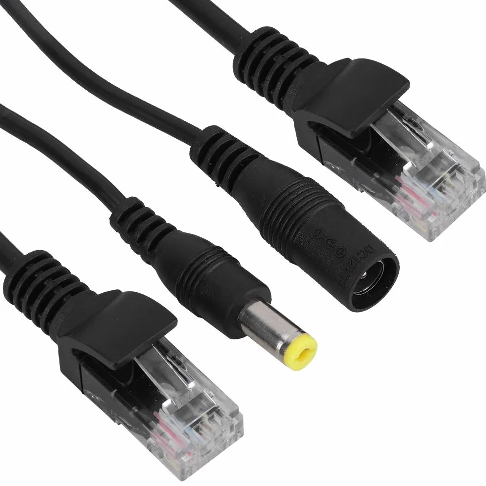 Rozdzielacz POE wodoodporny kabel Ethernet 12 V pasywny wtryskiwacz czarny