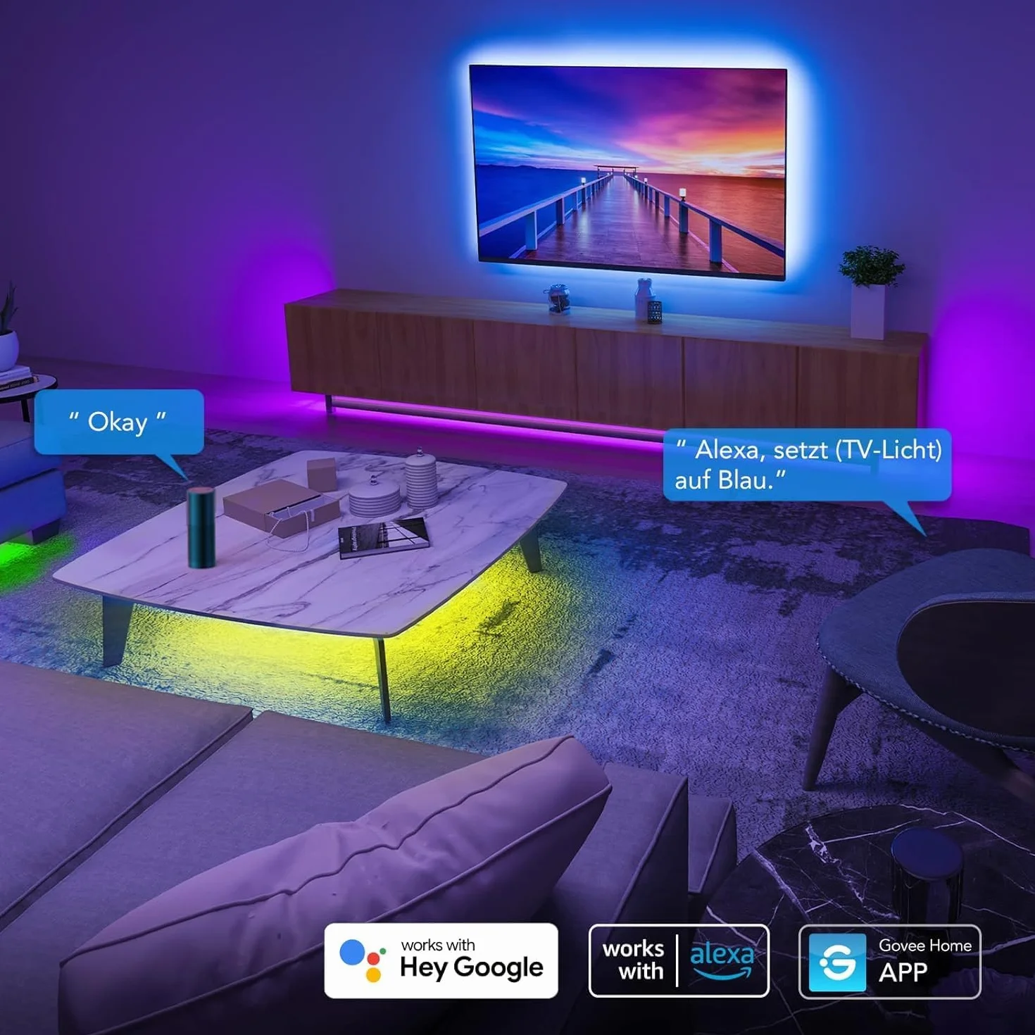 Govee taśma RGB LED WiFi, z możliwością sterowania aplikacją, zmianą kolorów i synchronizacją muzyki, współpracuje z Alexa i Google Assistant, 5 m
