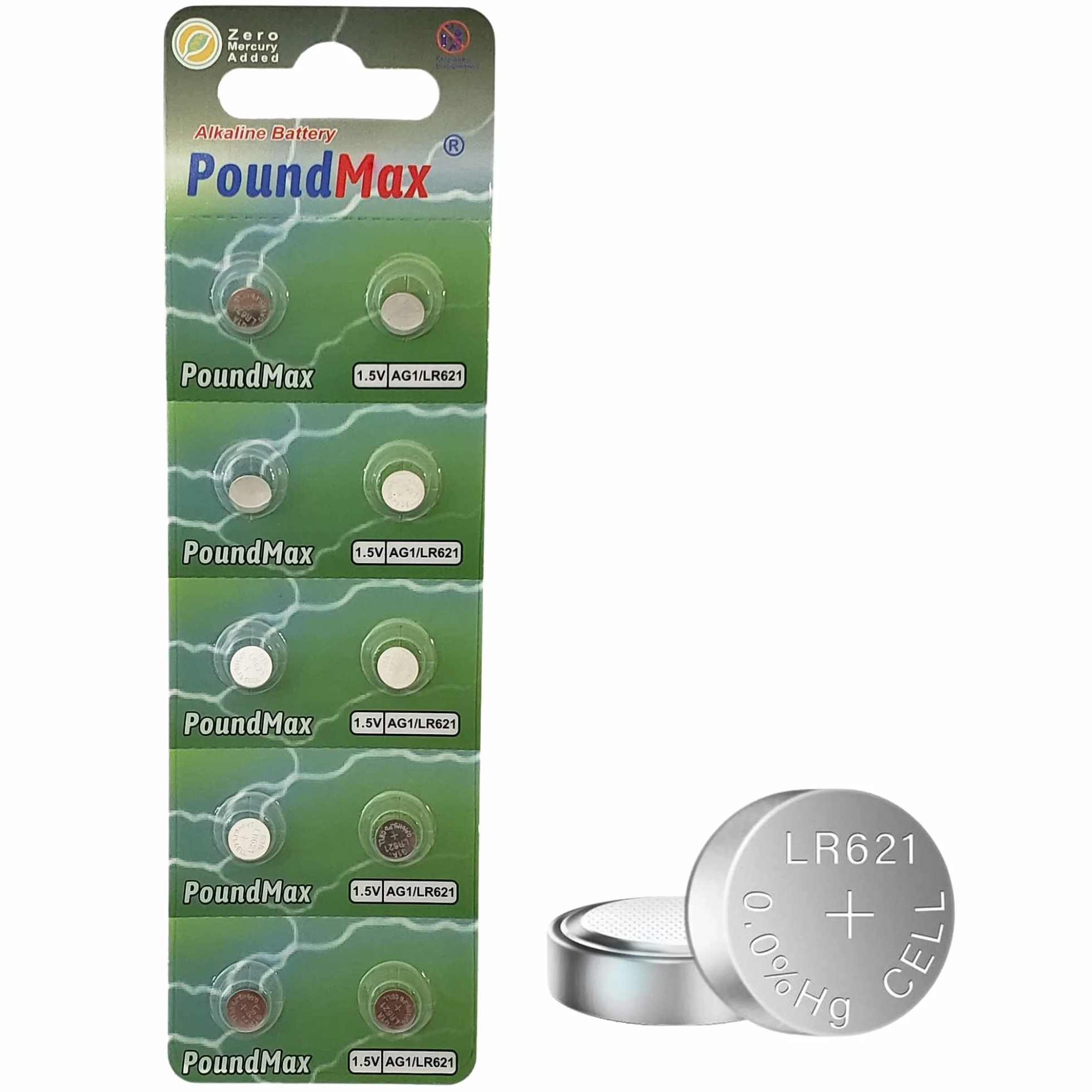 10 x AG1 364 363 LR621 SR621SW 1,5 V PoundMax alkaliczna bateria guzikowa