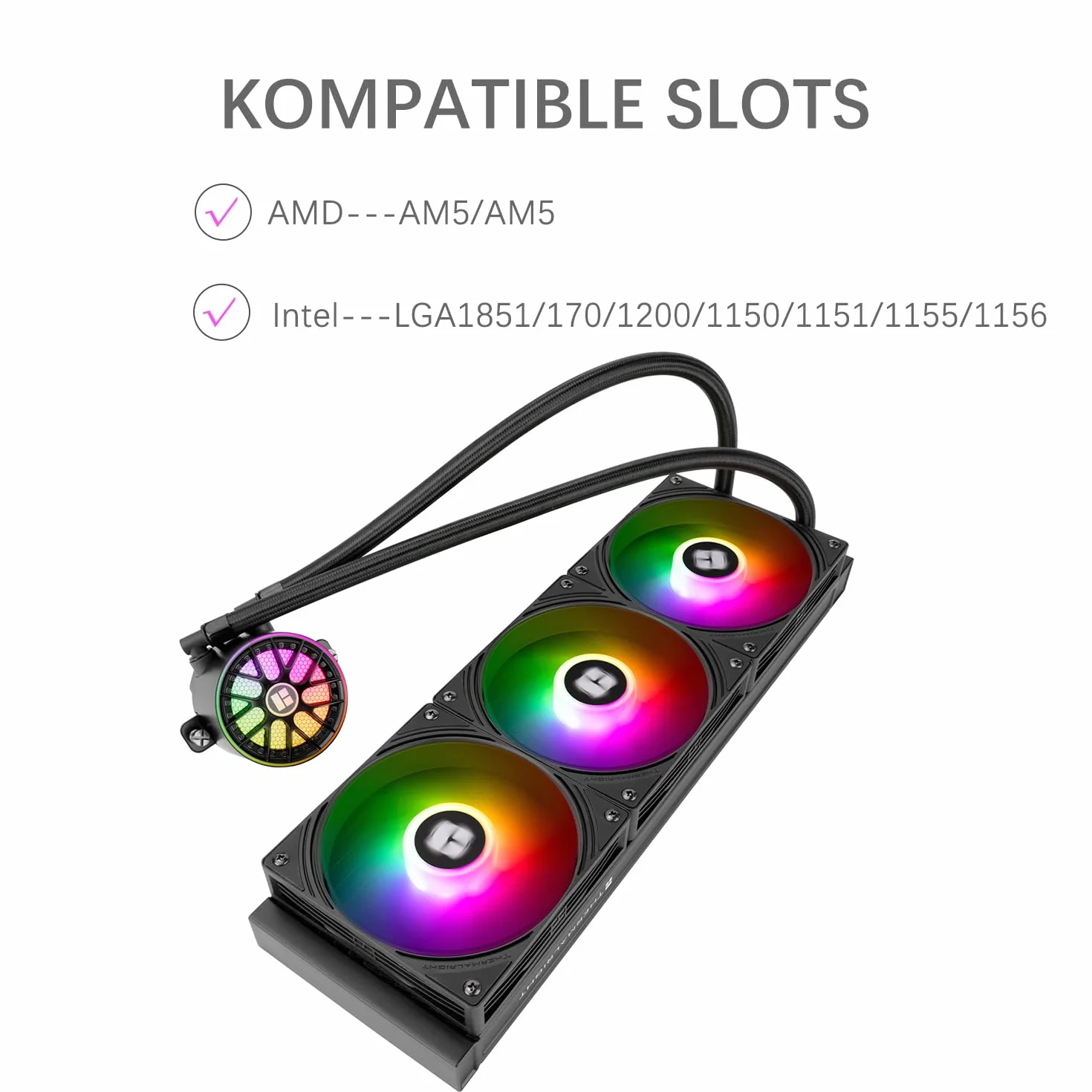 Thermalright AQUA ELITE 360 V6 ARGB Black Liquid CPU Kühler, 360mm AIO, 3x PWM-ARGB, AMD AM4/AM5, Intel LGA1851/1700/115x/1200