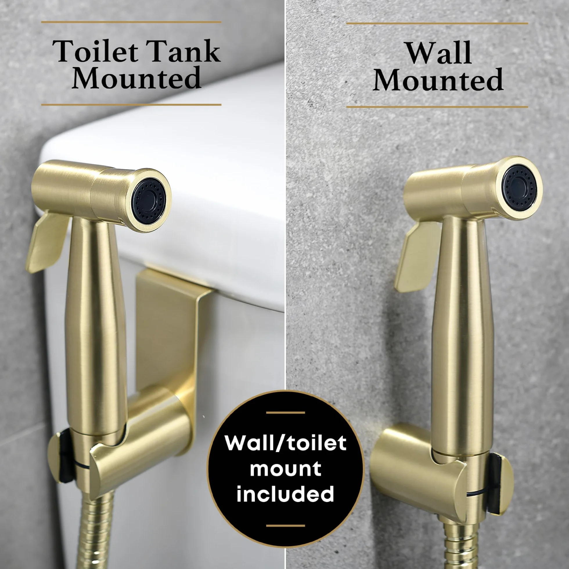 Purrfectzone Bidet Sprayer for Toilet, Handheld Bidet Sprayer Kit, Easy-to-Install Toilet Handheld Shower, Hand Held Stainless Steel Shattaf with Adjustable Flow, Cloth Diaper Set-Brushed Gold