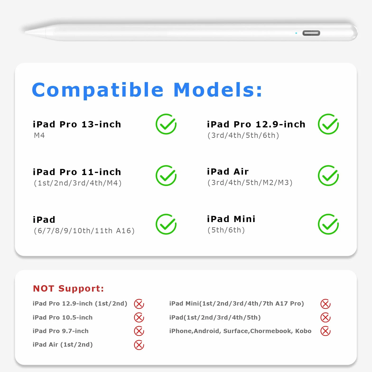 TQQ rysik iPad 2 generacji z czułym na pochylenie, kompatybilny z iPadem (11(A16)/10/9/8/7/6), Air (5/4/3/M2/M3), Mini (7/6/5), Pro 12.9/11/13"