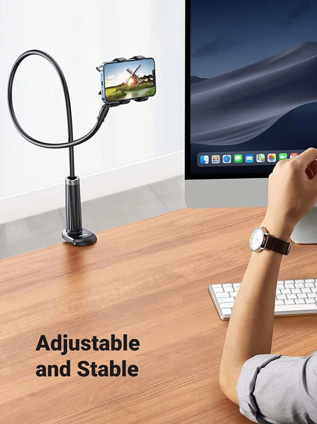 Uchwyt na telefon z elastyczną szyjką łabędzia długie ramię regulowany obrót 360° dla iPhone 13/13Pro 14/14Pro 15/15Pro 11 Pro XS Max X 8 7 Samsung Huawei Honor