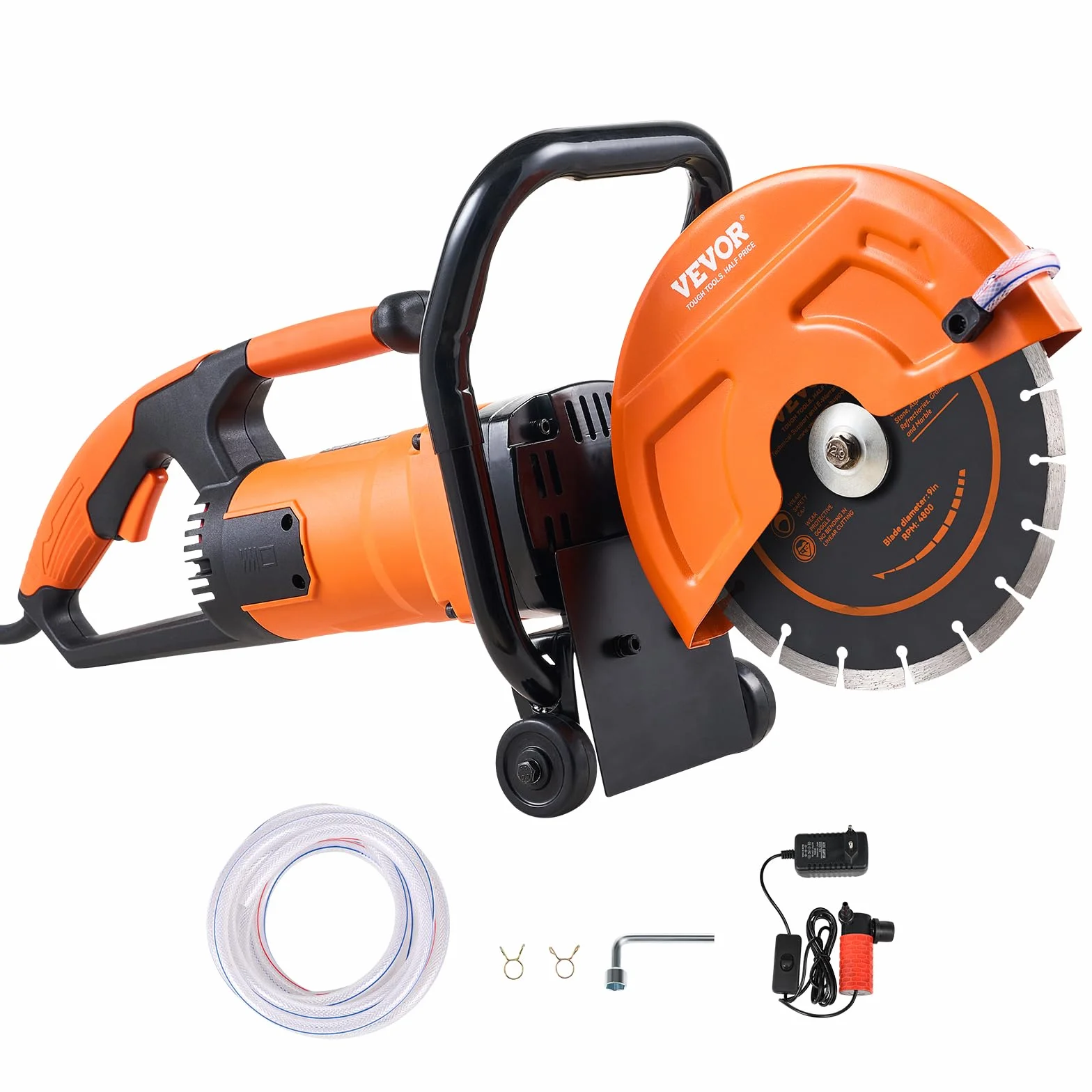 VEVOR Elektryczna piła do betonu, 230 mm, wysokowydajna piła tarczowa 2000 W, głębokość cięcia 89 mm, piła tarczowa na mokro/sucho z rurą wodną, pompą wodną, brzeszczotem, do kamienia i cegły