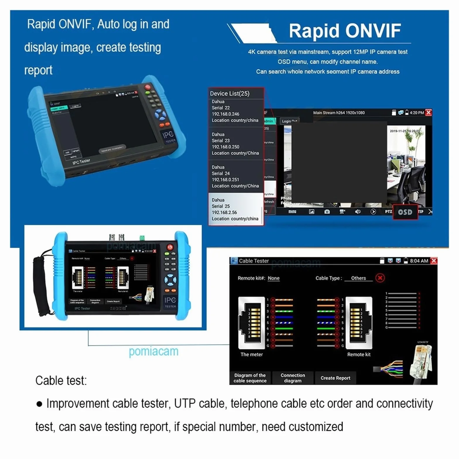 Tester CCTV, IPC9800 4K 8MP CVI TVI AHD SDI | Z Analogowy tester kamery IP Wielofunkcyjne profesjonalne narzędzie testowe Monitor testera do testowania kamer CCTV i IP.