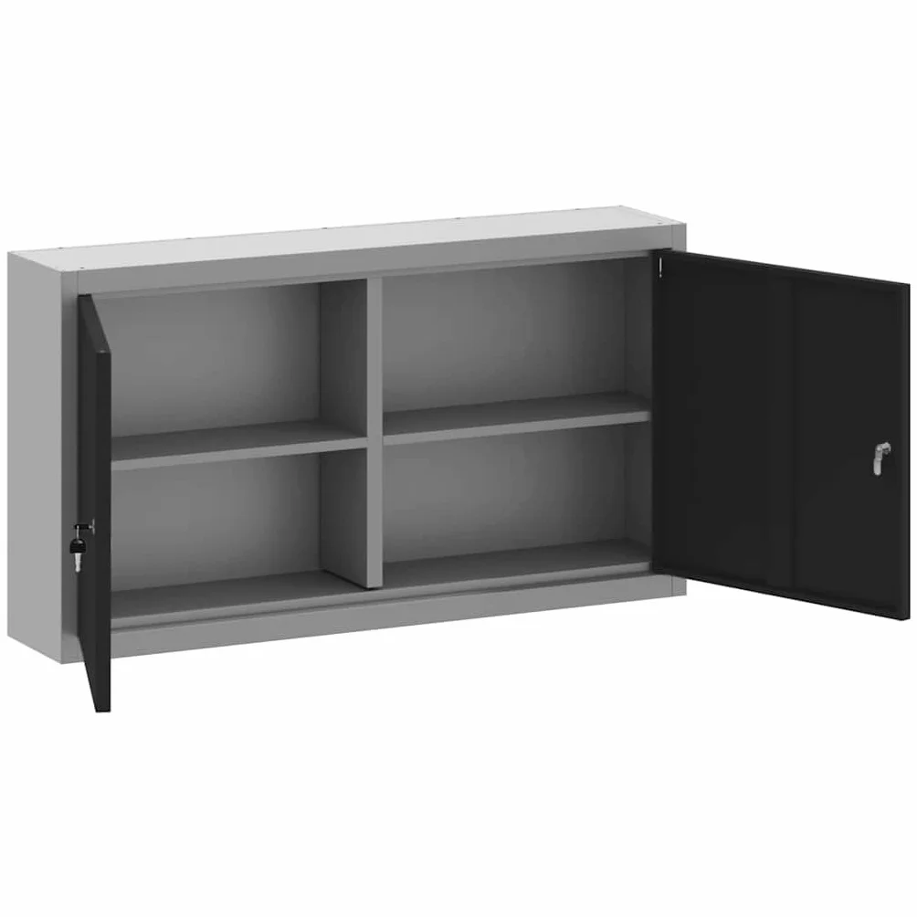 Szafka narzędziowa z regałem ze stali i materiału drewnopochodnego, czarno-szara, 100 x 20 x 55 cm, z 3 regulowanymi półkami i zamkiem na kamerę, do warsztatu, garażu i dla majsterkowiczów