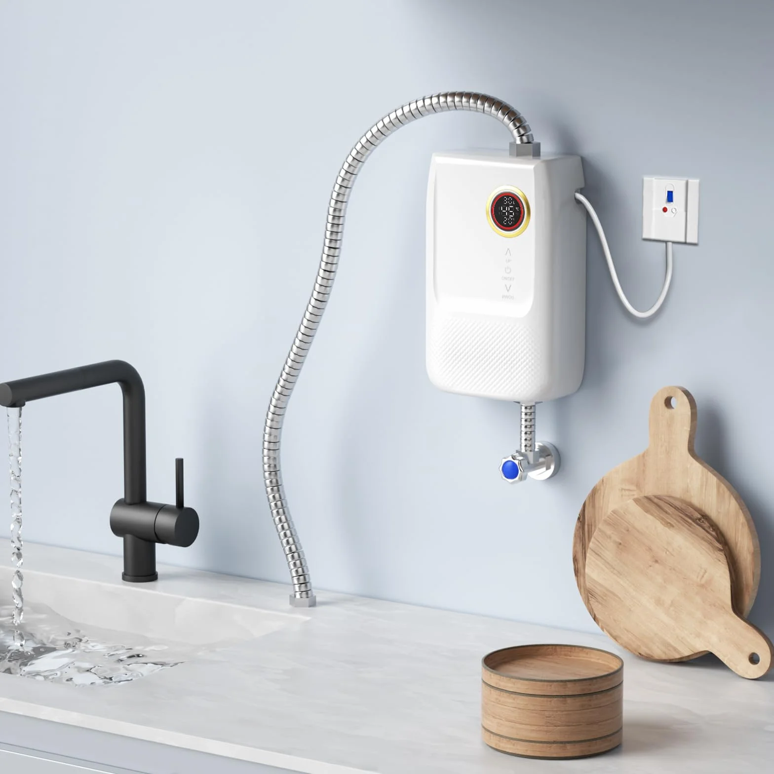 Zbiornik ciepłej wody, bojler 5500 W, 1-5 l/min, podgrzewacz wody, mały pojemnik, elektryczny odporny na ciśnienie podstawki, 30 ~ 55℃, regulowany podgrzewacz przepływowy 13,5 x 6,8 x 19,5