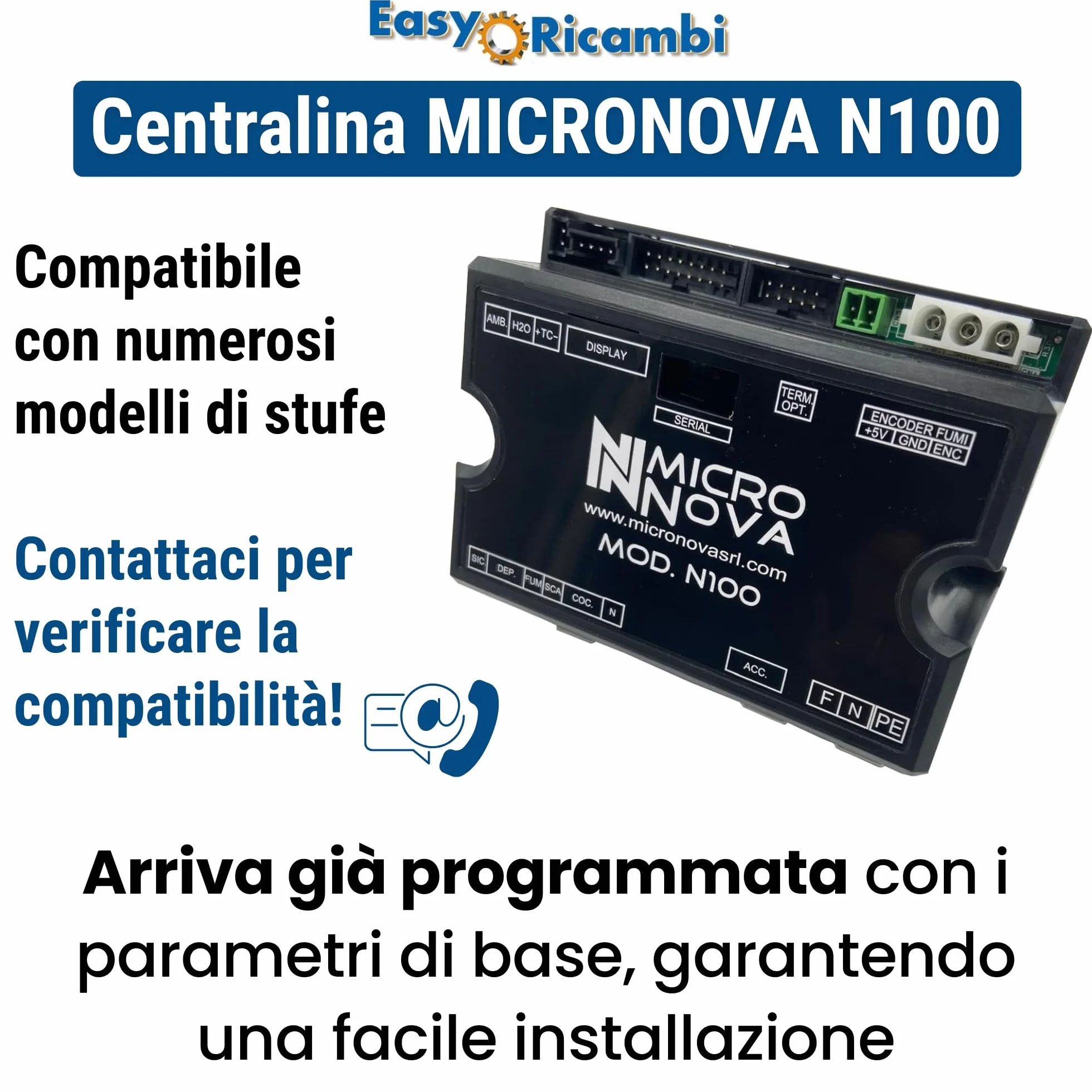 Micronova N100 PN100_A01 płyta kontrolna termoregulacyjna z obudową, do pieca na pellet z kanałowym powietrzem