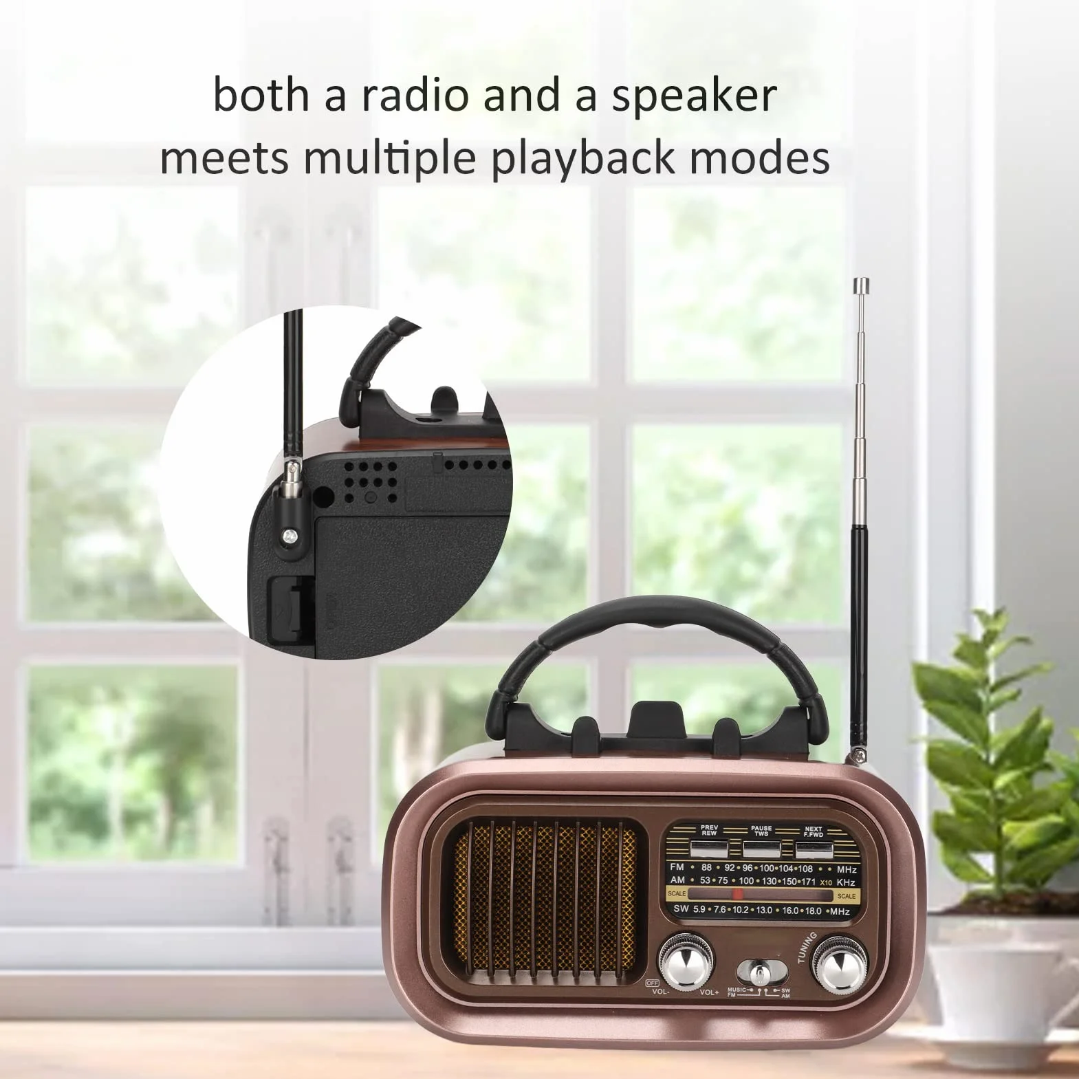 BROLEO Przenośny głośnik radiowy, wiele trybów odtwarzania, wielofunkcyjny głośnik radiowy vintage do wnętrz (RXBT628), BROLEOzi589apkn7-11