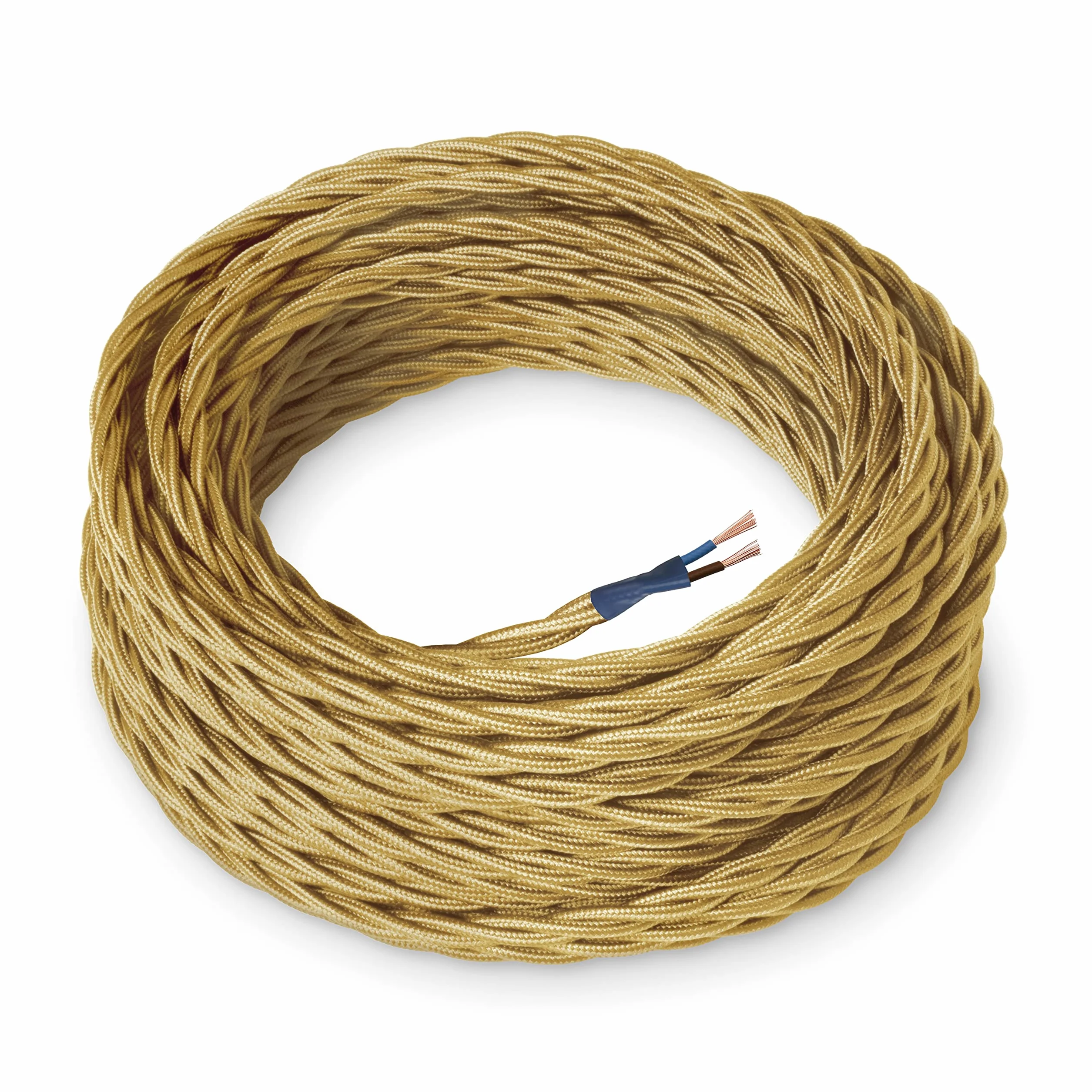 Amarcords - Kolorowy tekstylny kabel elektryczny Z?OTY, pleciony, jedwab, 5 metrów, z dwoma przewodami 2x0,75 - Pokryty kolorow? tkanin? vintage kabel do lamp, yrandoli, kinkietów i aba?urów