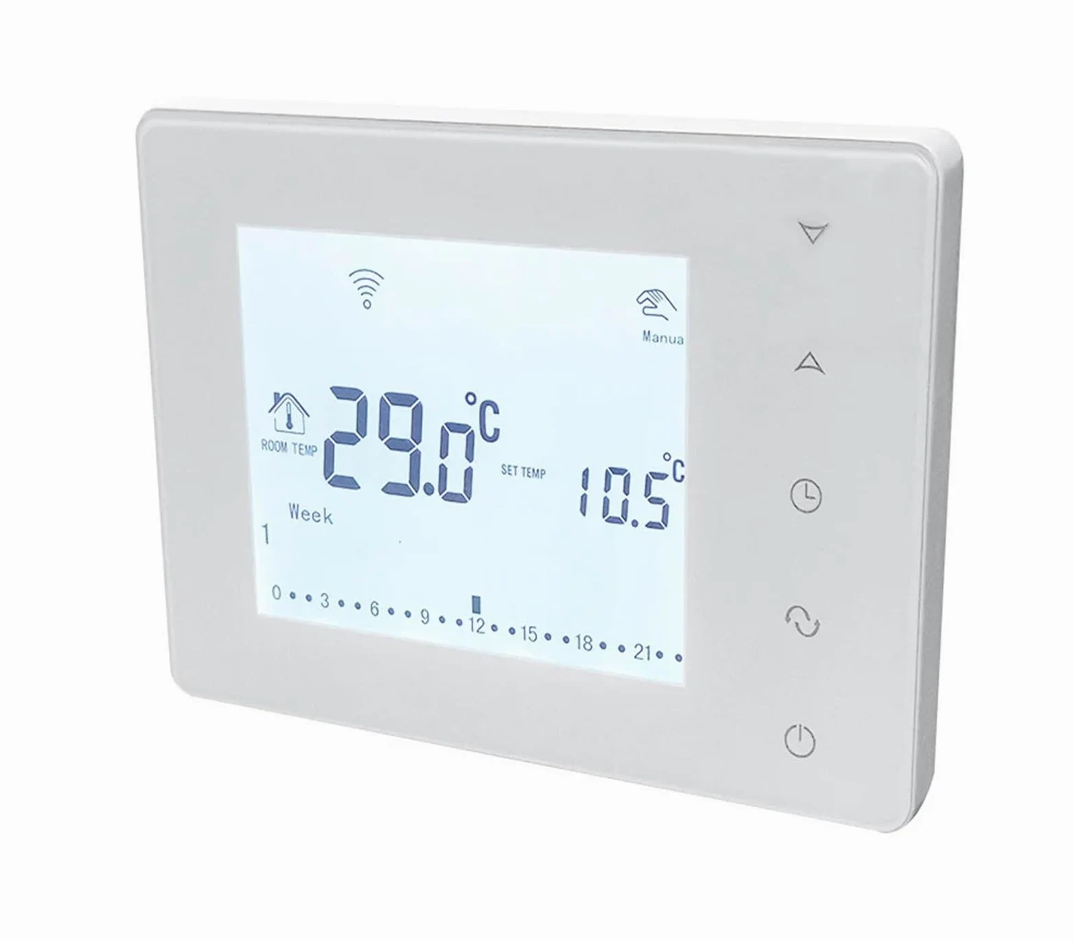Inteligentny termostat, Inteligentny domowy bezprzewodowy termostat regulator temperatury do ogrzewania pomieszczeń za pomocą kotła gazowego i siłownika do ogrzewania podłogowego