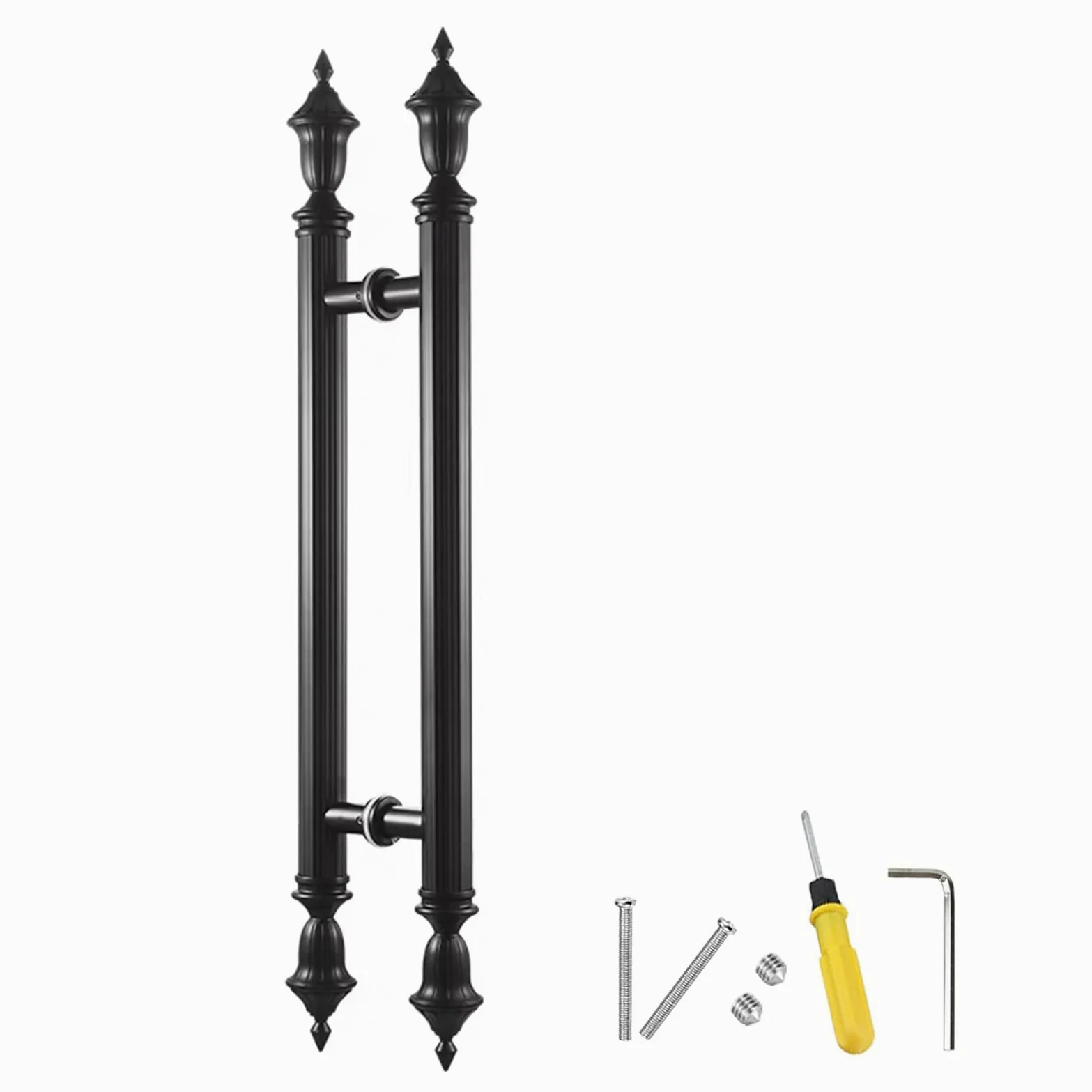 Antyczna dwustronna klamka do drzwi, czarne szklane uchwyty do drzwi przesuwnych do domu, biura i firmy, 60 cm (23,6 cala) – Elegant Hardware Solution