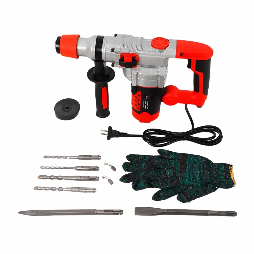 Hammer Drill młotowiertarka udarowa, 2200 W, 3300 obr./min, w zestawie 6 wierteł, para rękawic, 30 cylindrów do metalu, drewna i betonu