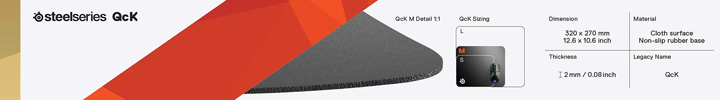 SteelSeries QcK Podkładka pod mysz do gier - średnia gruba tkanina - śledzenie szczytu i stabilność - czarna