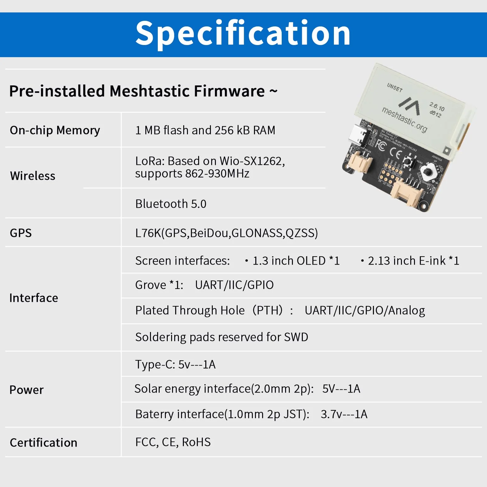 Wio Tracker L1 E-Ink tablica rozwojowa 2,13" SX1262 nRF52840 AR duino Meshtastic LoRa BLE 5 GPS GNSS akumulator typu C ładowanie
