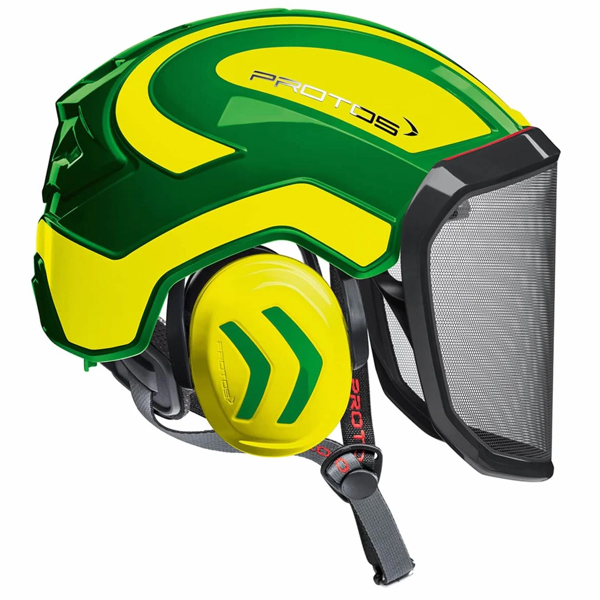 PROTOS® Kask ochronny Integral Arborist z nausznikami, kolor: zielony/żółty, wyposażenie: gruby wizjer