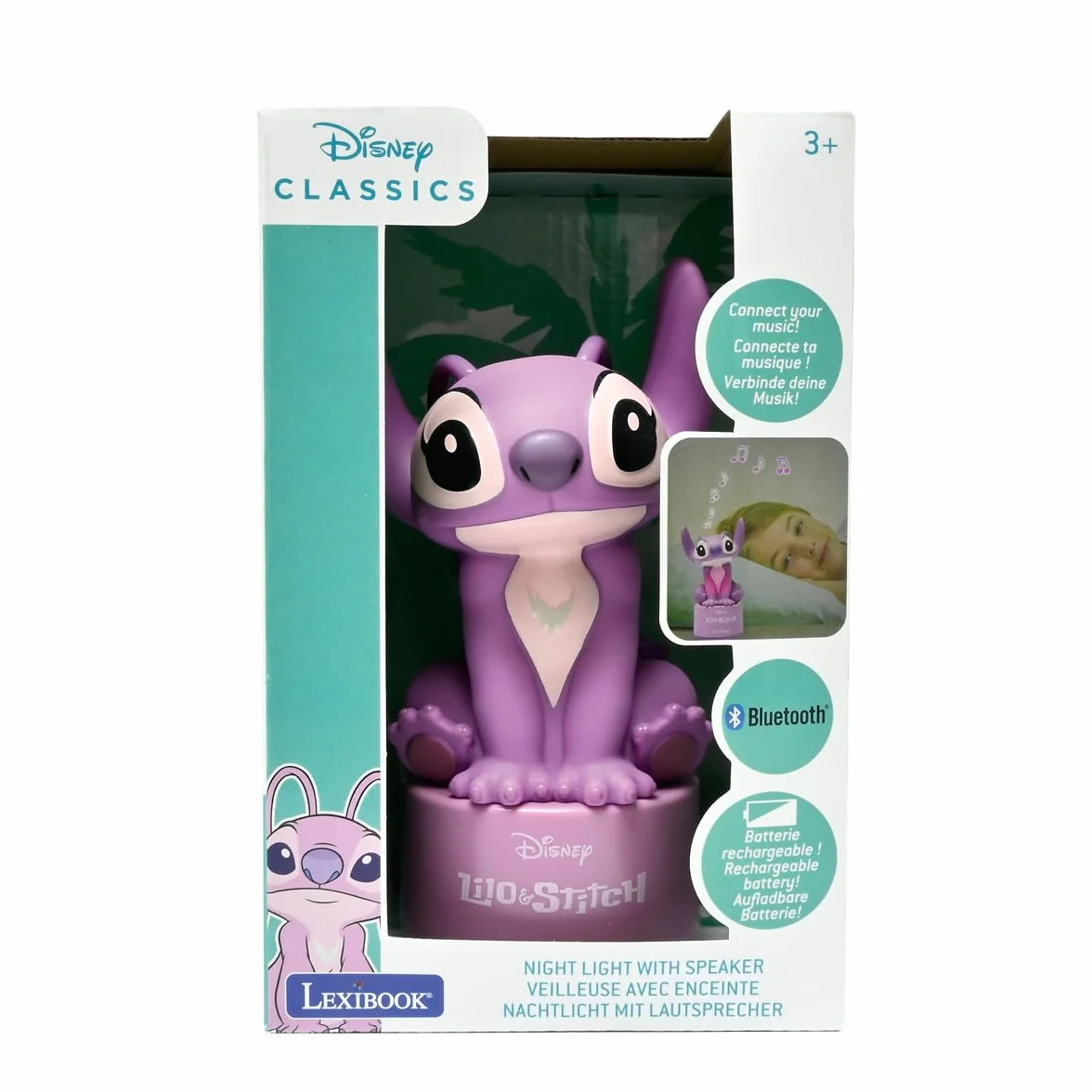 Lexibook, Stitch Angel, Lampka nocna Bluetooth, NS02D1 | Głośnik Bluetooth, lampka nocna LED, różowy