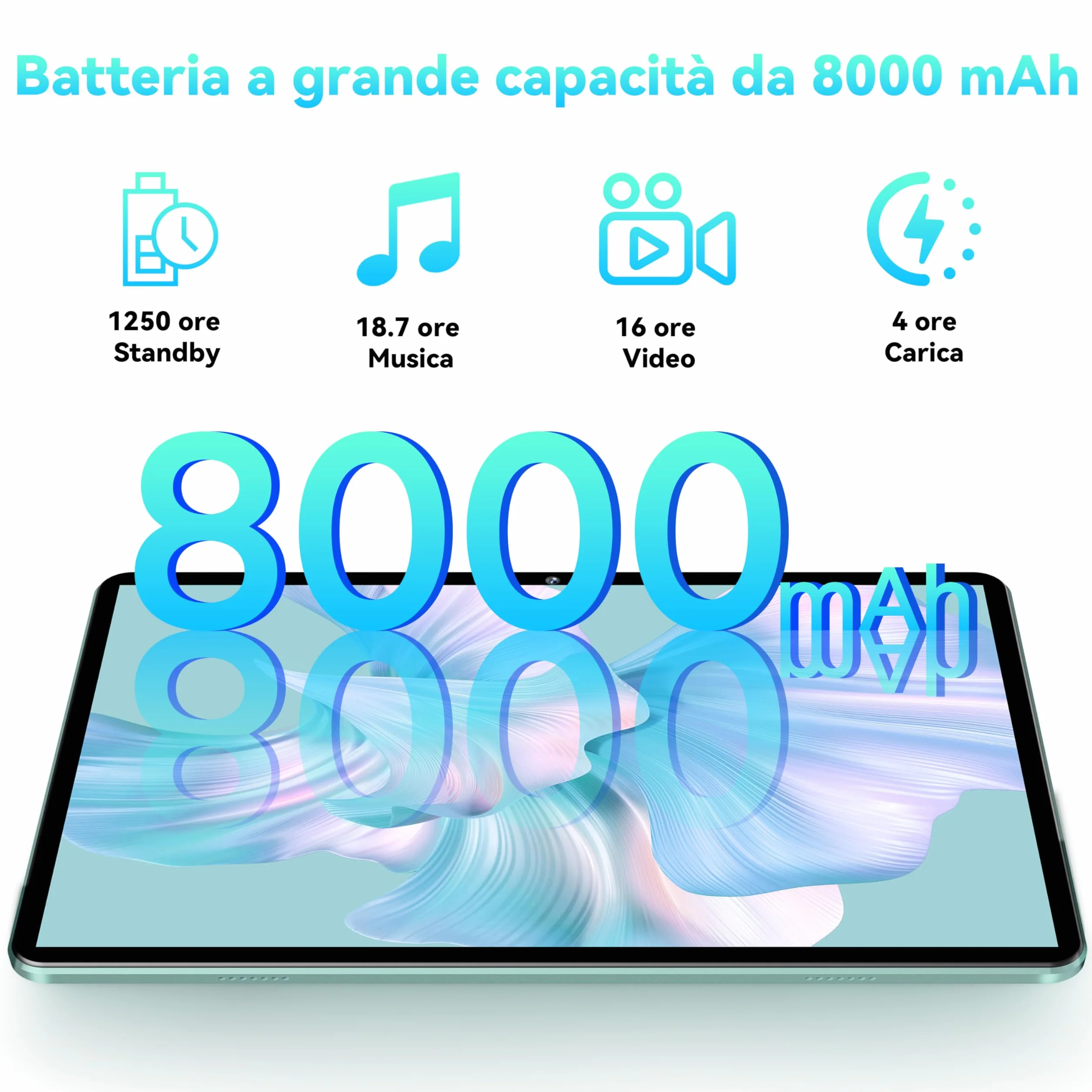 Tablet OT6 10,1 cala Android 13 16 GB+64 GB WiFi 6 8000 mAh Aparat 5MP+2MP 5G BT5.0 1280x800 HD+ Widevine L1