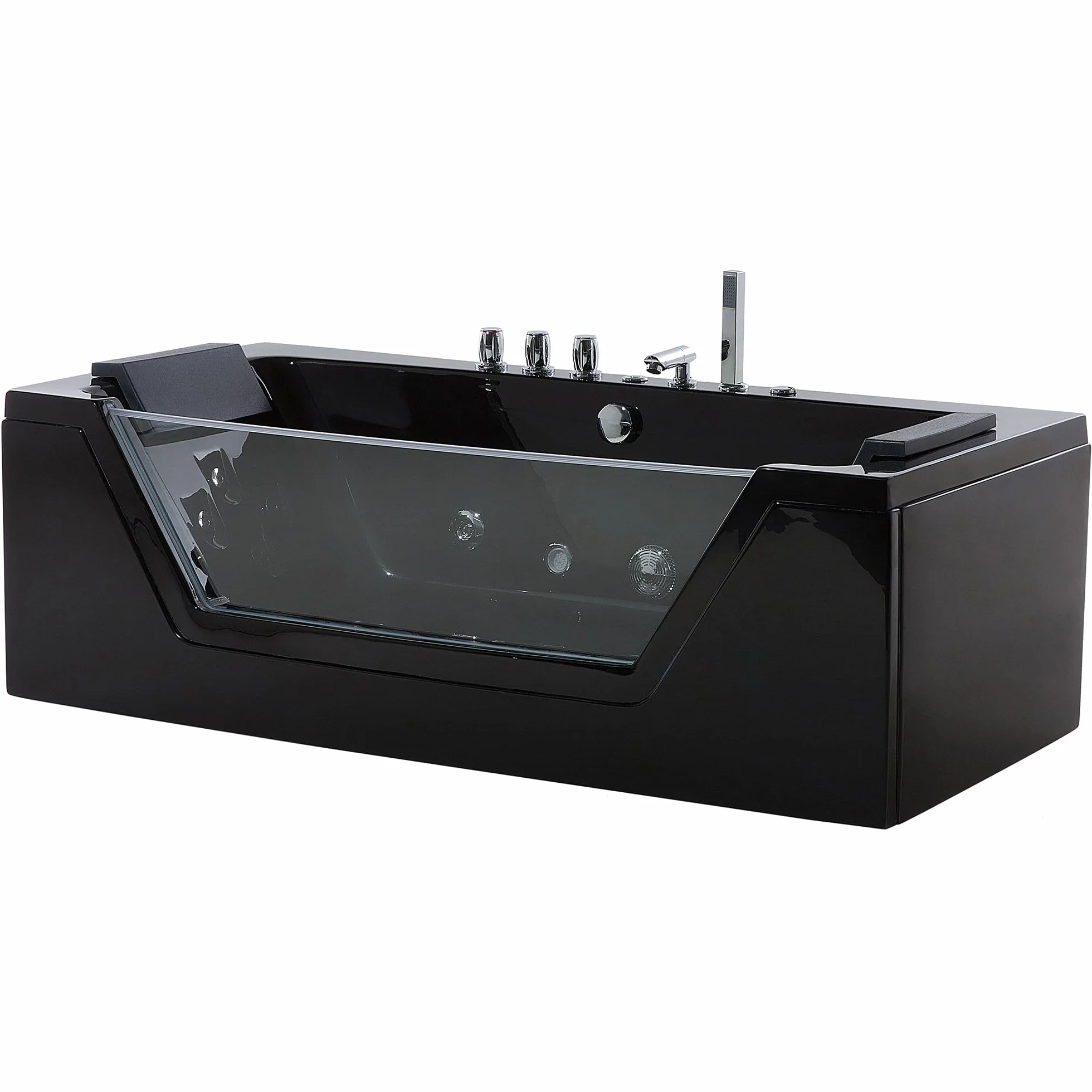 Wanna z hydromasażem czarna akrylowa LED z zagłówkami 160 x 76 cm Samana