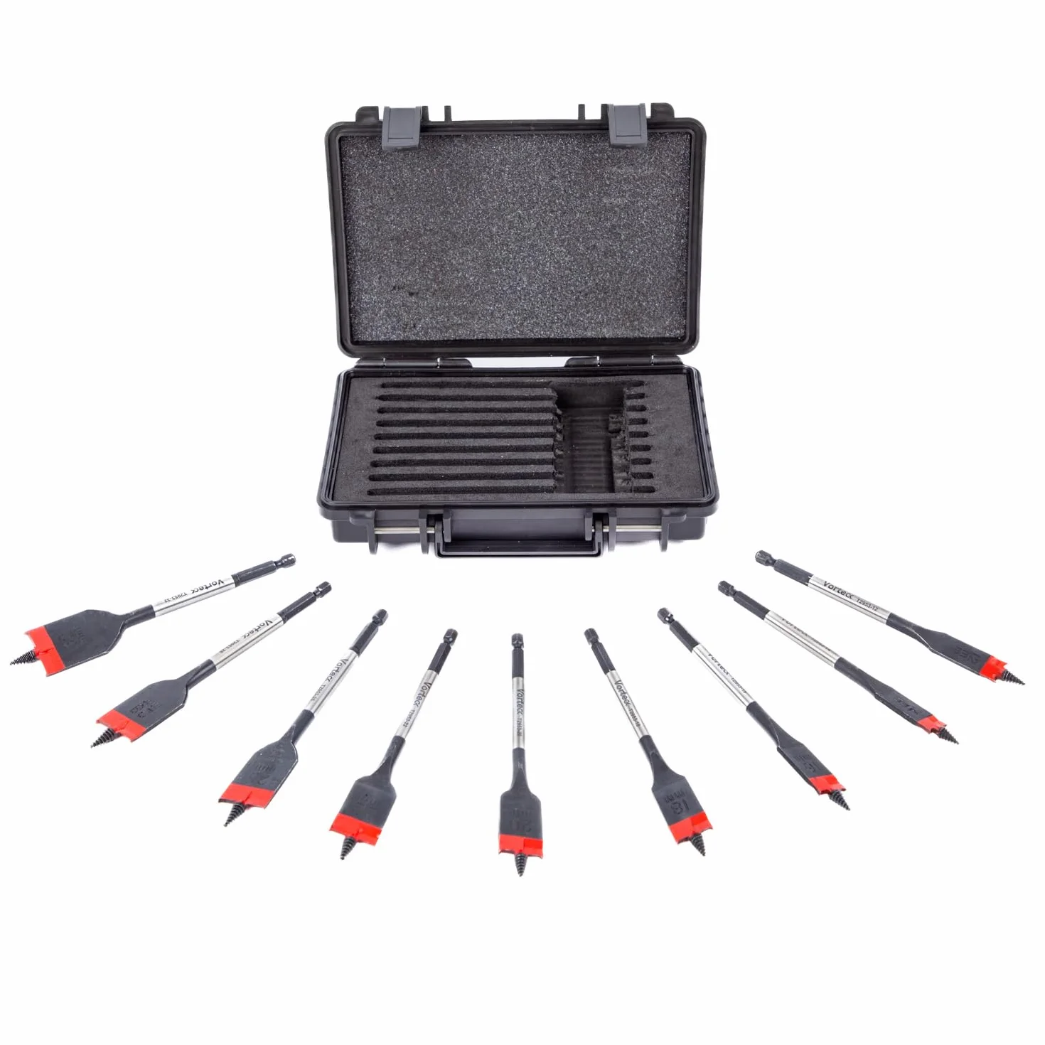 C.K Tools zestaw wierteł płaskich do drewna, 9-częściowy zestaw 12 do 32 mm, samonastawna końcówka gwintowana, 1/4 cala Hex Quick Lock, nadaje się do wkrętarki udarowej, stal węglowa, walizka w