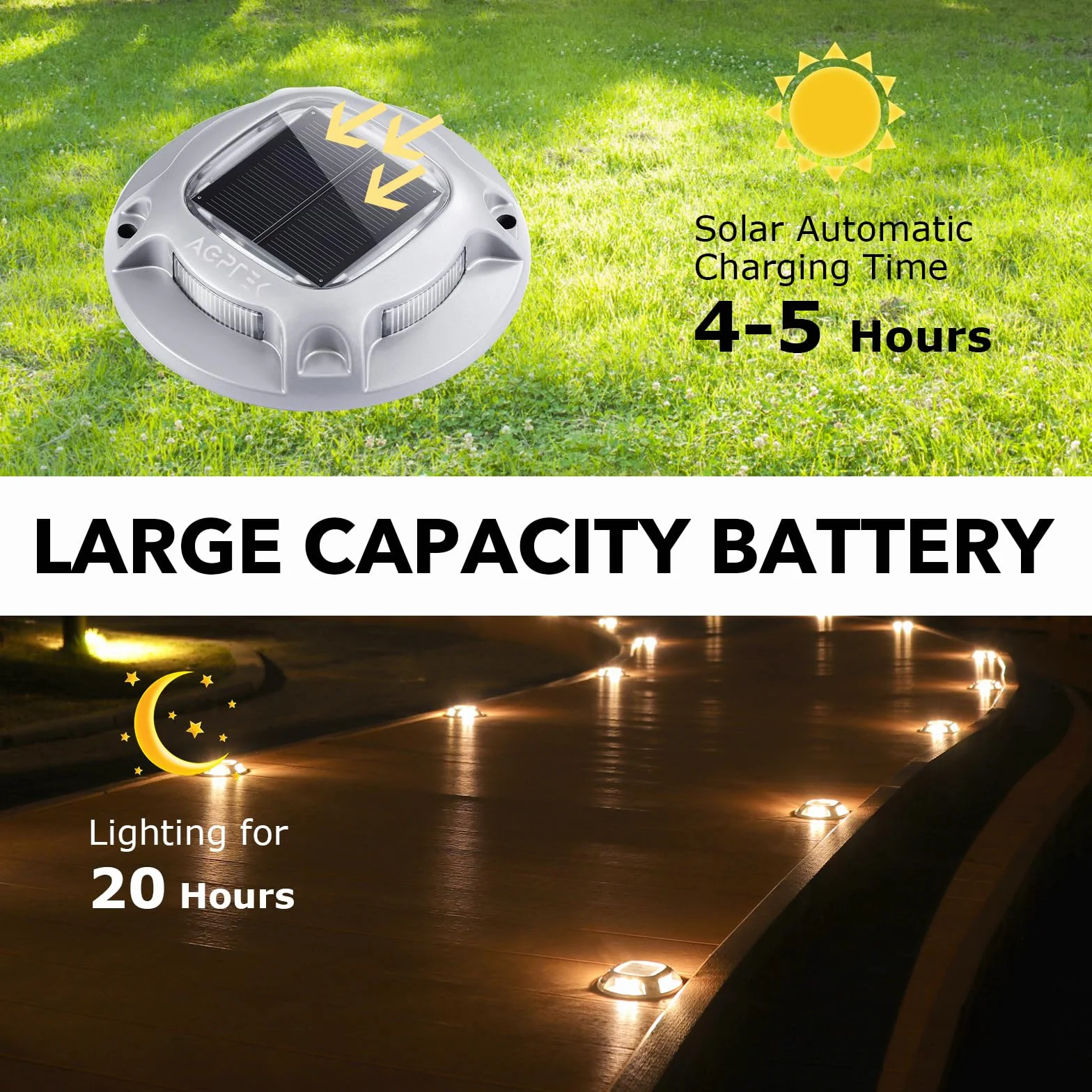 AGPTEK 8 x zewnętrzna lampa solarna IP68, wodoodporna lampa ogrodowa z 2 trybami oświetlenia, do ogrodu, podwórza, podjazdu, schodów, chodników, korytarzy, patio, trawnika