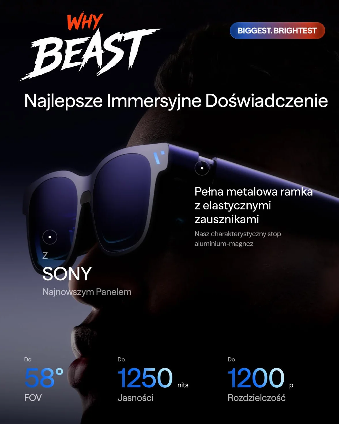 VITURE Beast okulary XR 174" 1200p 58° FOV wbudowany VisionPair™ 3DoF HARMAN Audio AR dla iPhone Android Mac PC Switch 2