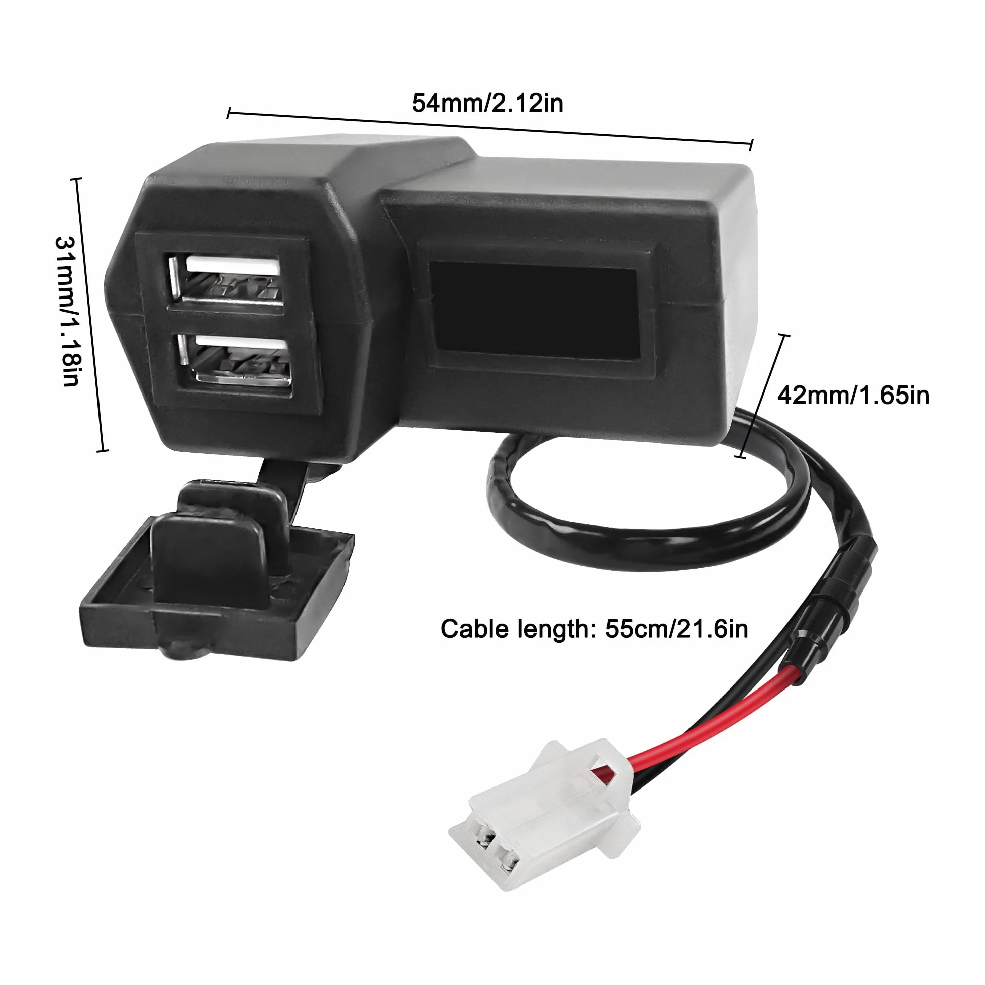 Ładowarka motocyklowa USB 5V 3.1A Podwójna z Voltmetrem LED Wodoodporny Uchwyt na Kierownicę 55cm
