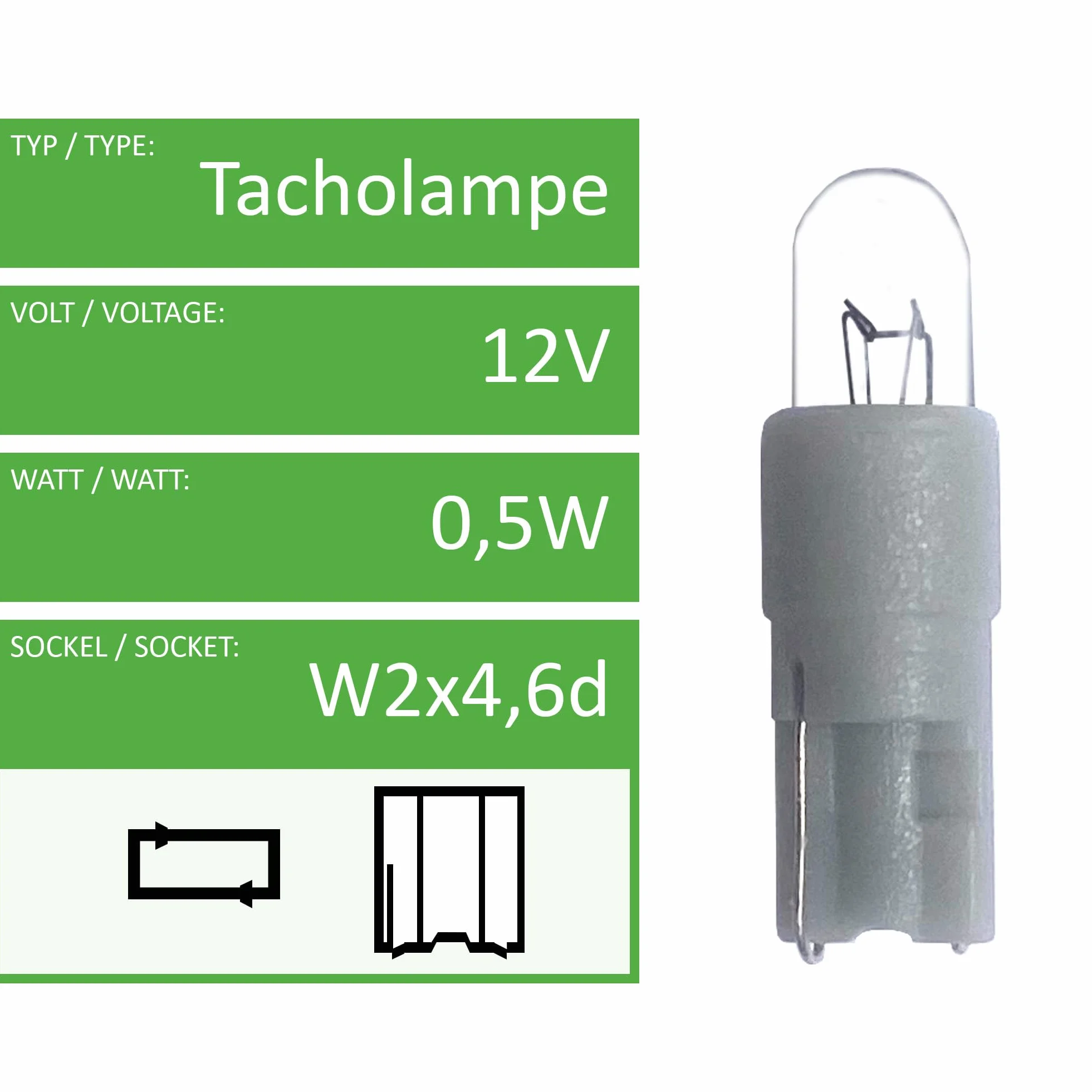 Spahn 10 sztuk żarówka 12V 0,5W W2x4,6d podstawa z tworzywa sztucznego żarówka lampa żarówka 12 Volt 0,5 Watt w kolorze szarym | lampa tachometru oświetlenie tachometru oświetlenie przyrządów