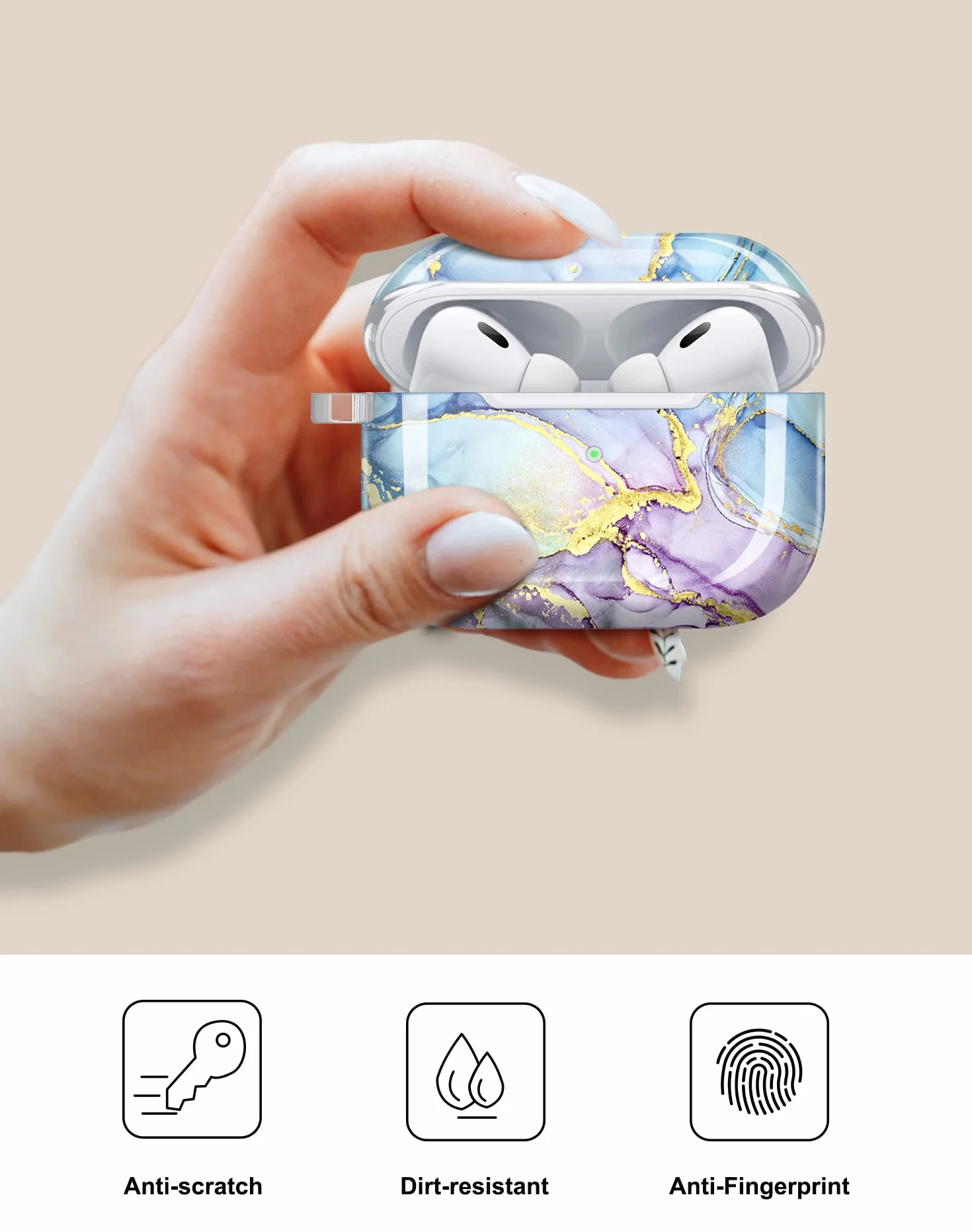 Etui Pokrowiec na Airpods Pro 2. Generacji Złoty Brokat Marmurowy Design Ochronna Skóra TPU dla Kobiet Dziewcząt z Brelokiem Kompatybilne z AirPods Pro 2019/Pro 2 Gen Etui 2022
