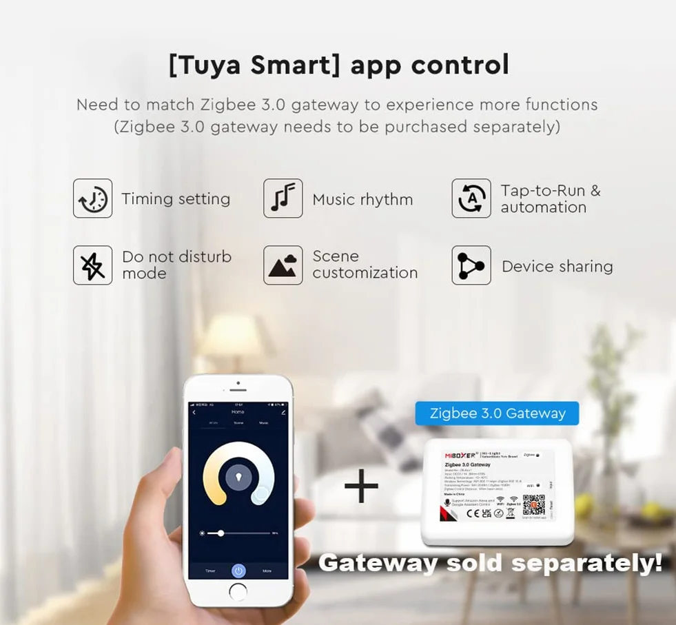 LGIDTECH FUT035Z+ 2 w 1 kontroler taśmy LED Zigbee 3.0 + 2,4G, działa z jednokolorowymi i CCT Dual-White LED pasami LED, kompatybilny z Philips Hue, Echo Plus (2. generacji)