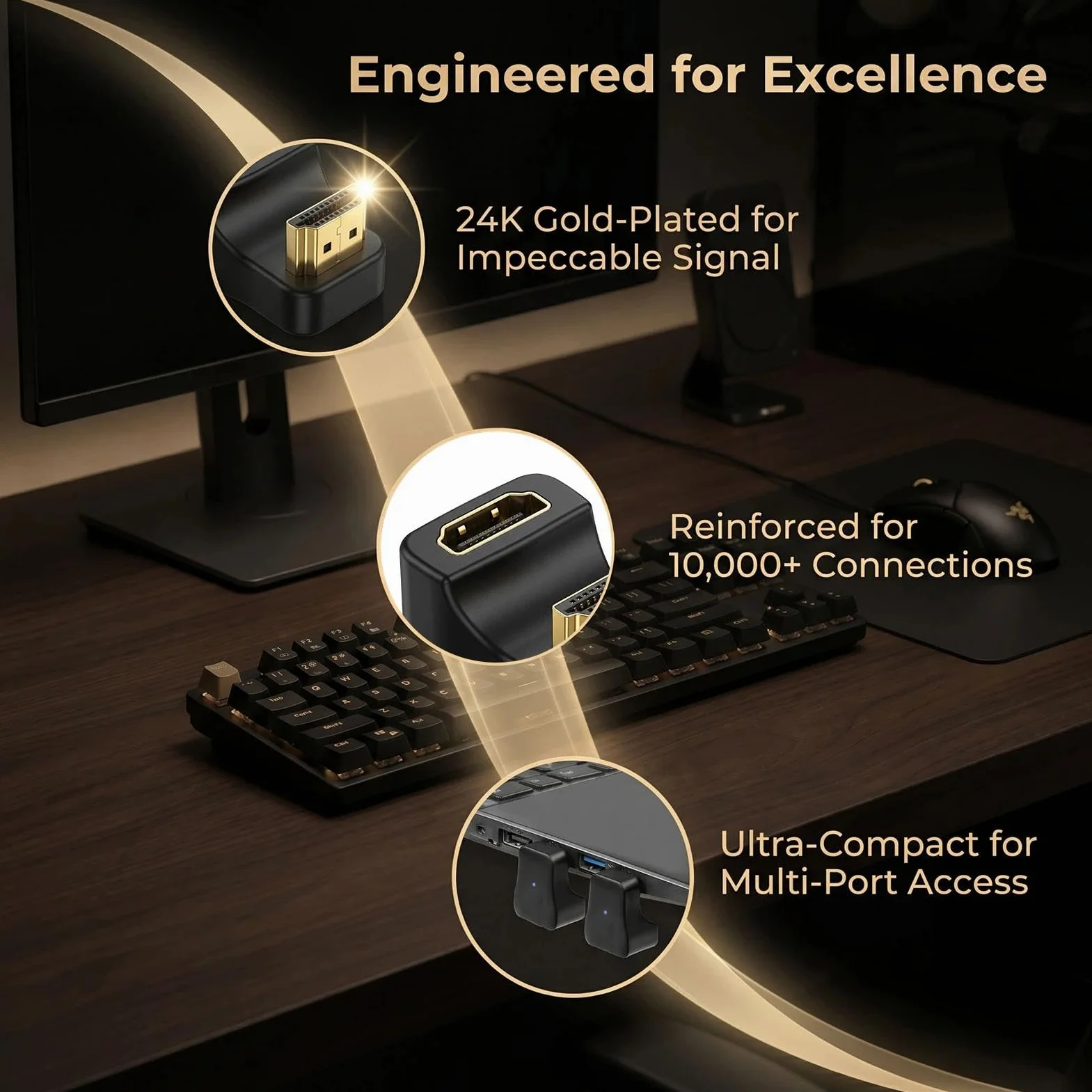HENGBIRD Adapter HDMI 360° zestaw 2 szt. kątowy HDMI 2.1 8K 60 Hz 48 Gb/s 90 stopni 180°