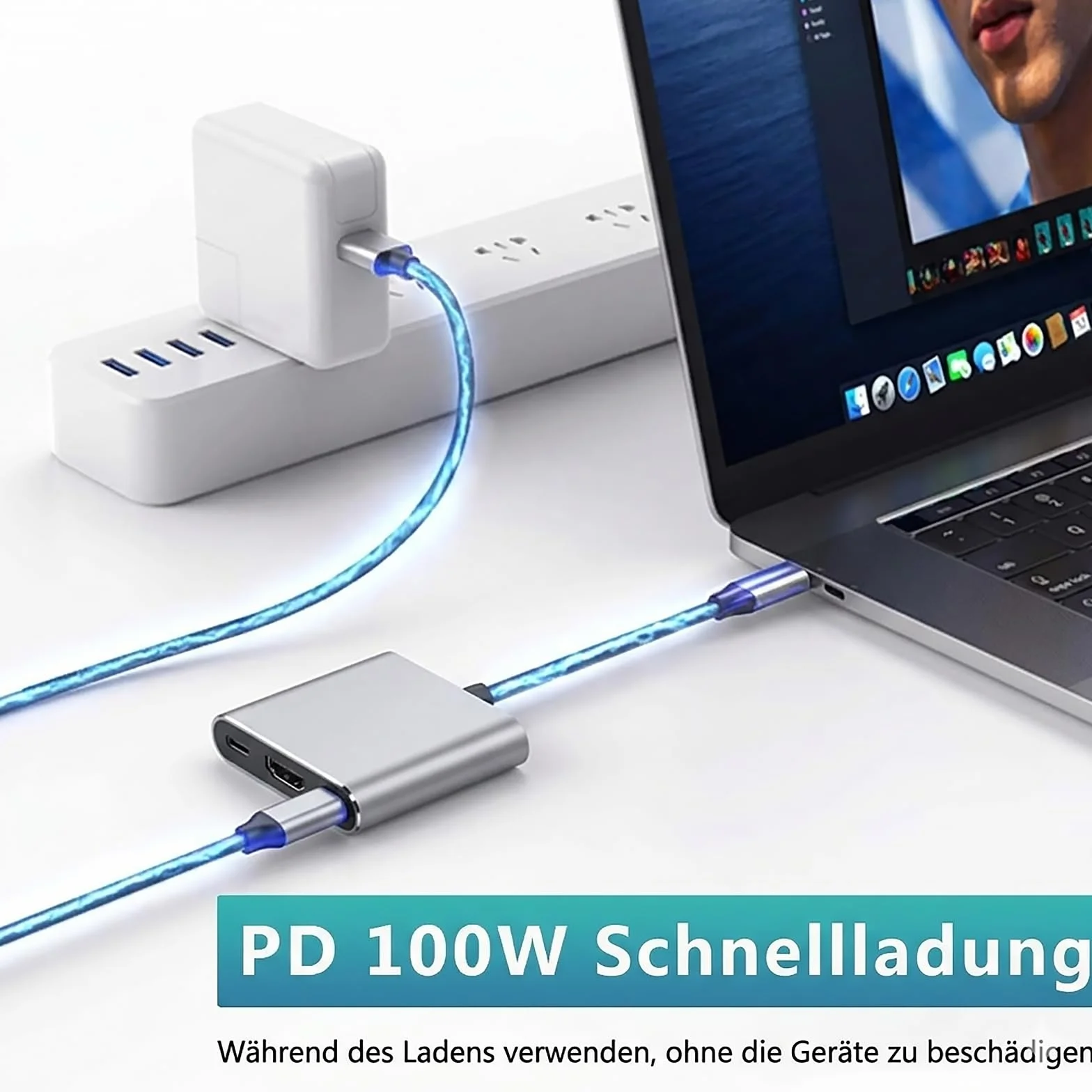 Adapter USB C na HDMI 4K 30 Hz Multiport Hub 100 W PD USB 3.0 do MacBook Pro/Air iPad Pro Samsung S24/S23 Surface HP