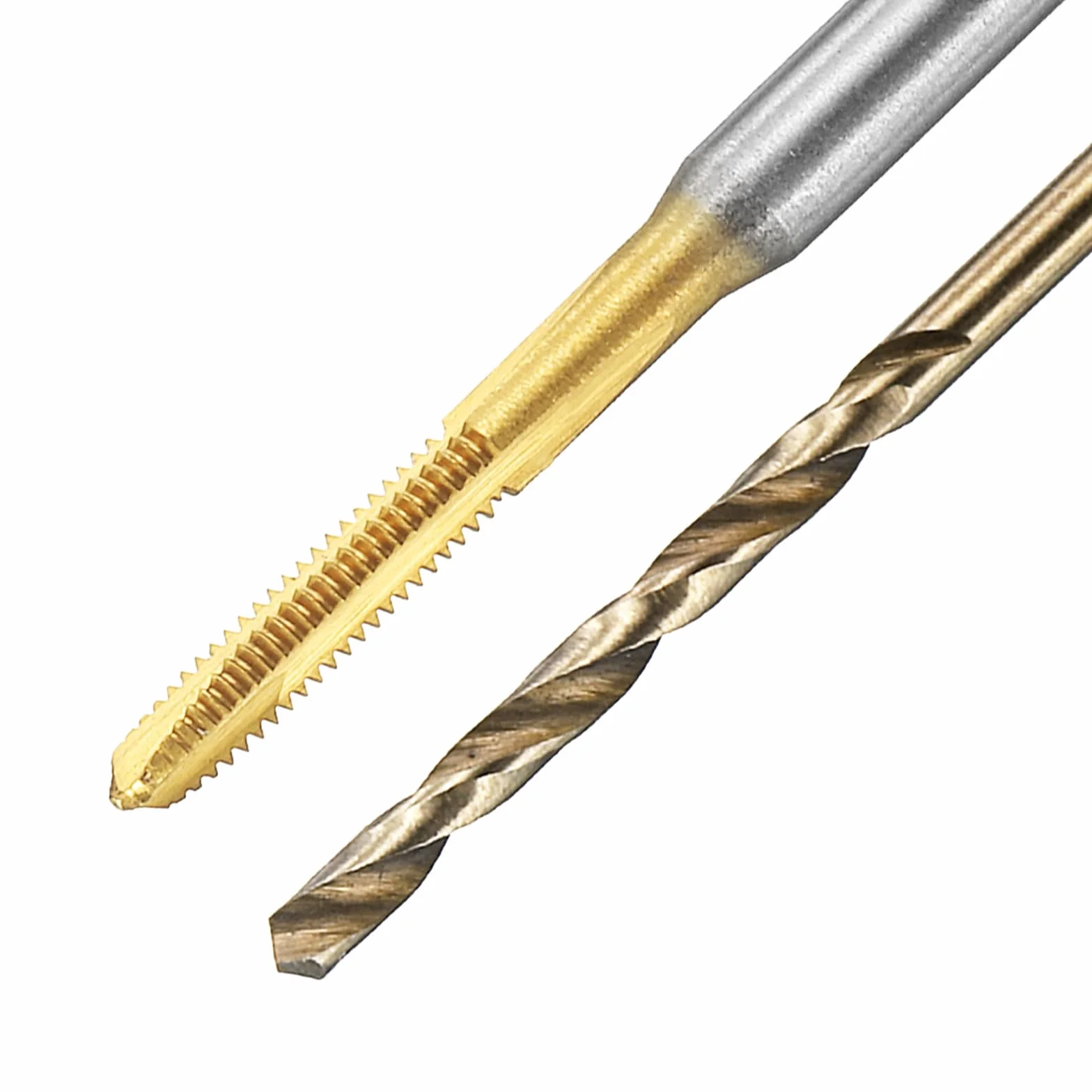 Zestaw gwintowników i wierteł, 4 szt. gwintowników metrycznych M2 x 0,4 ze spiralną końcówką i 4 szt. wierteł krętych 1,6 mm, powłoka tytanowa/palona na żółto HSS-6542/M35 HSS-CO