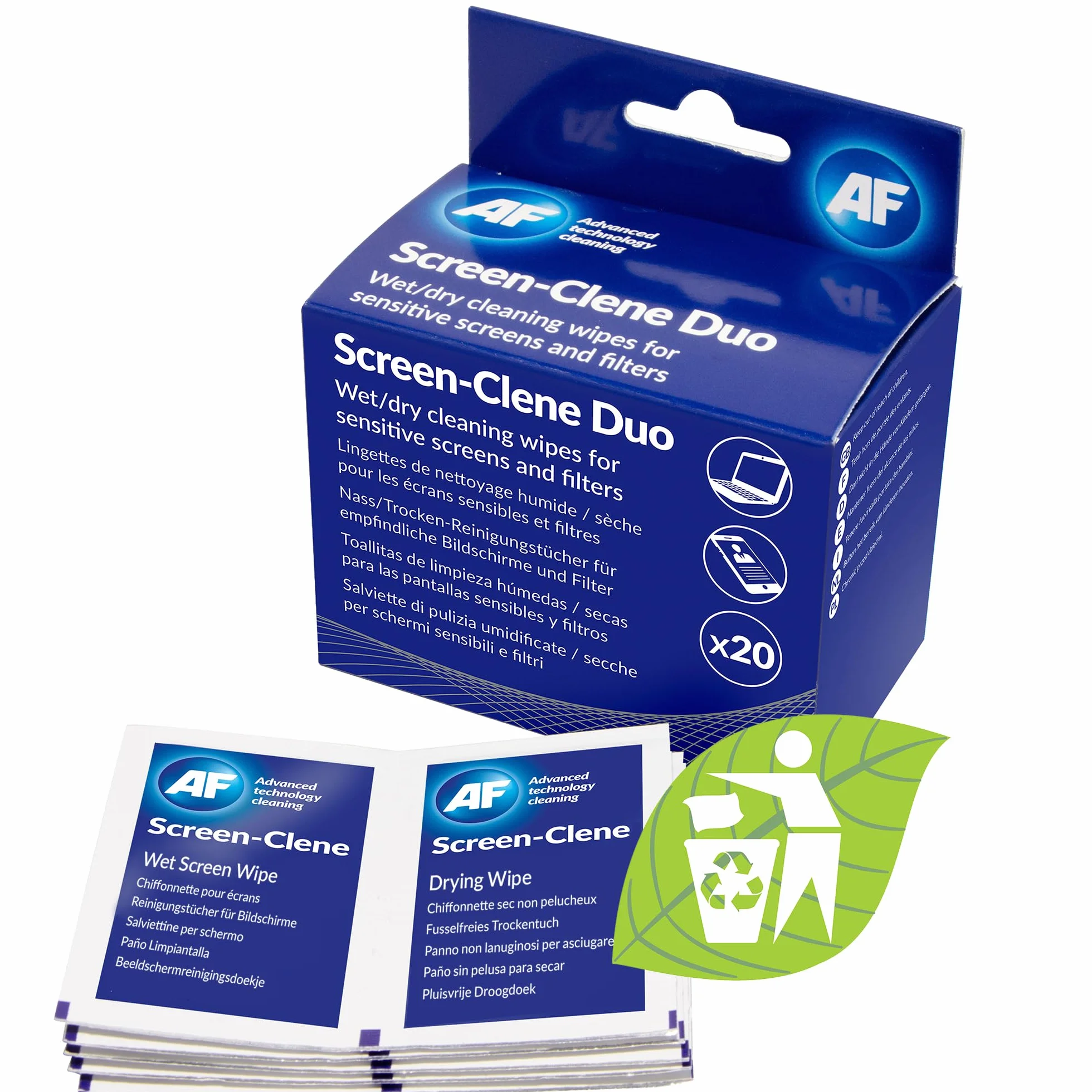 AF SCR020 Screen-Clene duo ściereczki do czyszczenia 8,6 x 12,4 x 5 cm srebrne/niebieskie zawartość 20 par