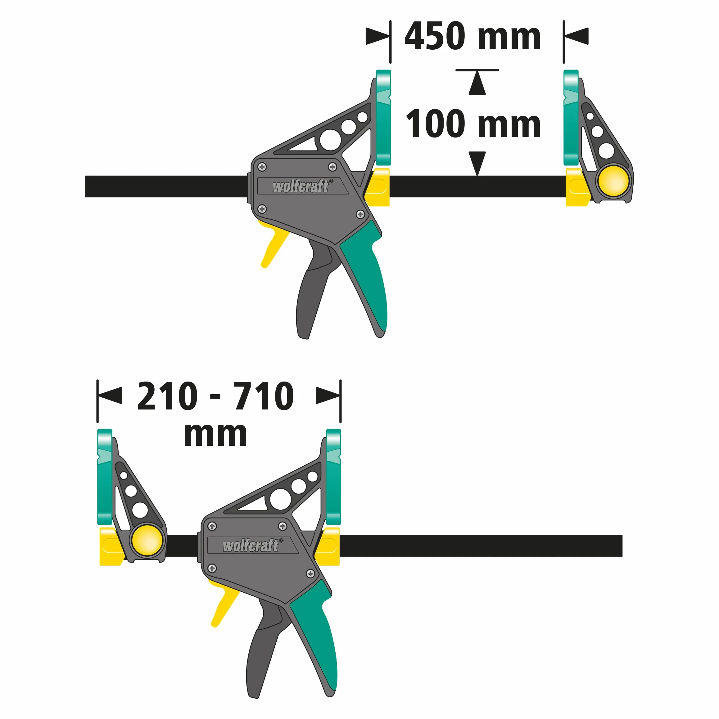 wolfcraft Zestaw ścisków jednoręcznych XL, 3-cz. I8624000I Pozwala uzyskać różne zakresy zacisku, do 1060 mm