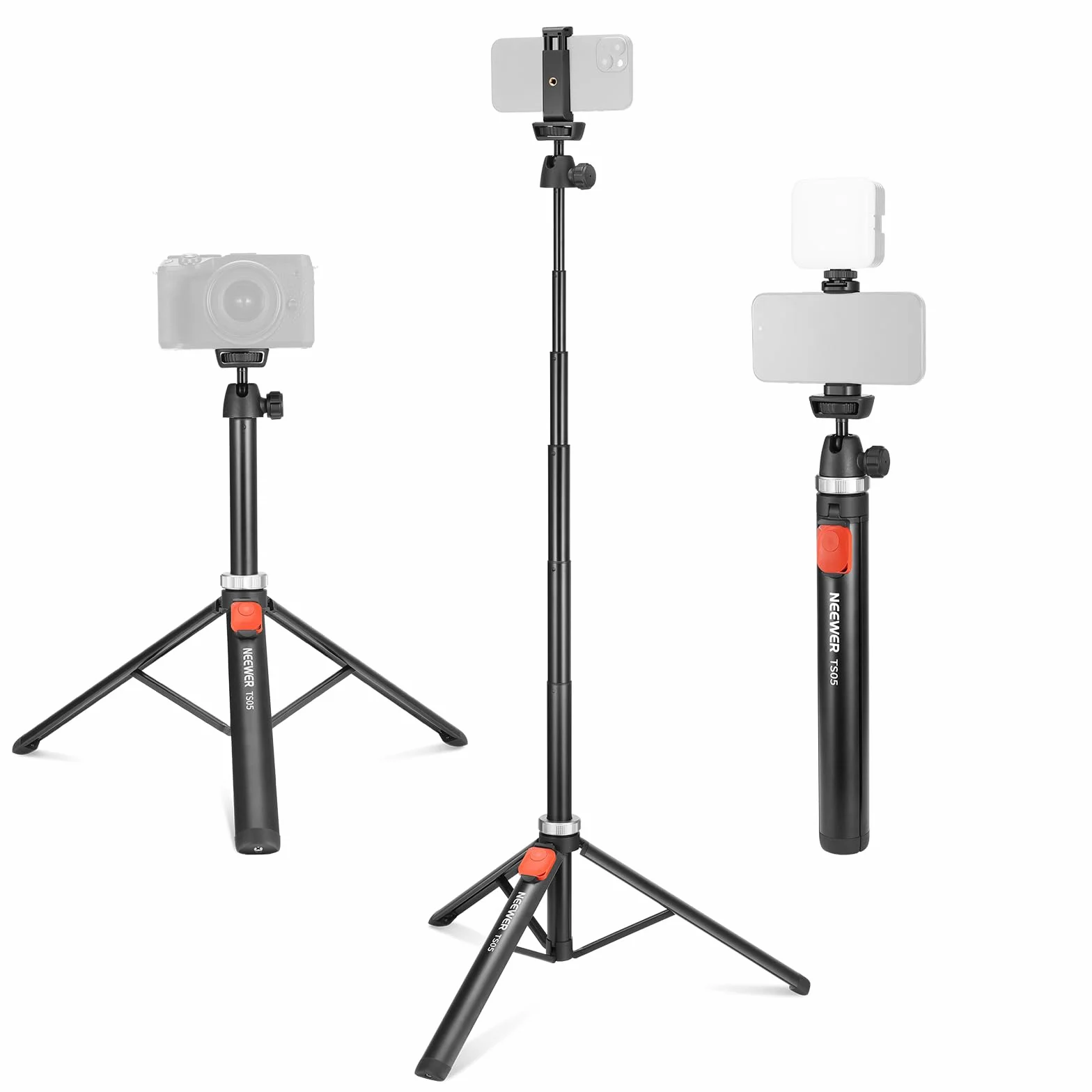 NEEWER Statyw do telefonu i aparatu z pilotem, 159,8 cm, metalowy kij do selfie, przenośny statyw do Canon Sony DLSR GoPro