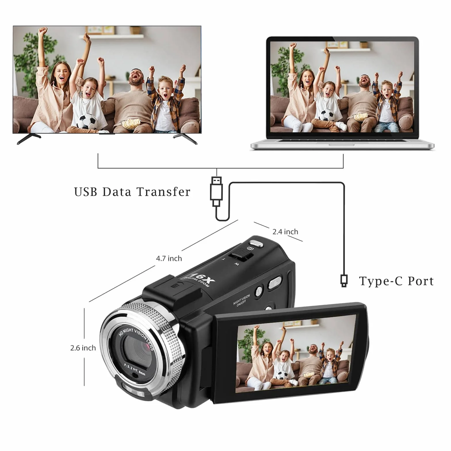 ORDRO V12 Full HD 1080P 30FPS kamera wideo noktowizyjna na podczerwień LCD 16-krotny zoom z pilotem i kartą 16 GB