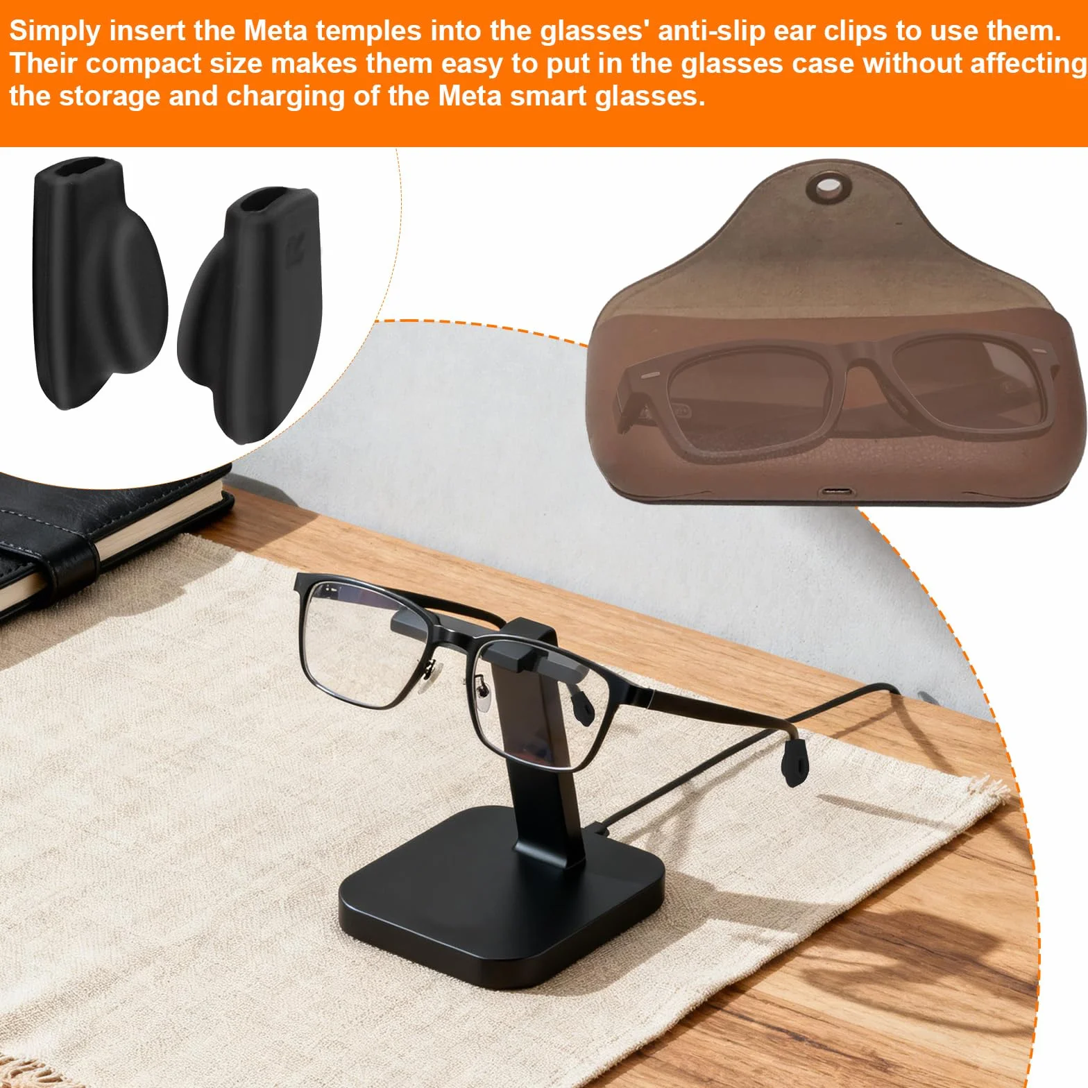 Silikonowe Uchwyty do Okularów Ray-Ban Meta Wayfarer Skyler Headliner Gen 2 Antypoślizgowe Nauszniki Czarne