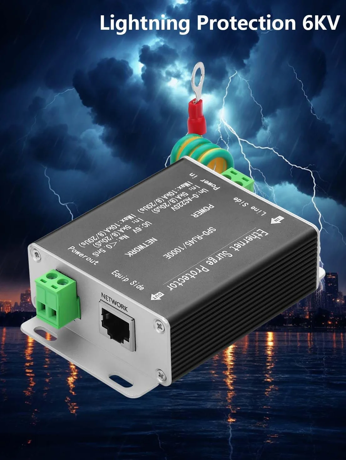 GINTOOYUN Gigabit Ethernet Surge Protector 2 w 1 Wyłącznik pioruna