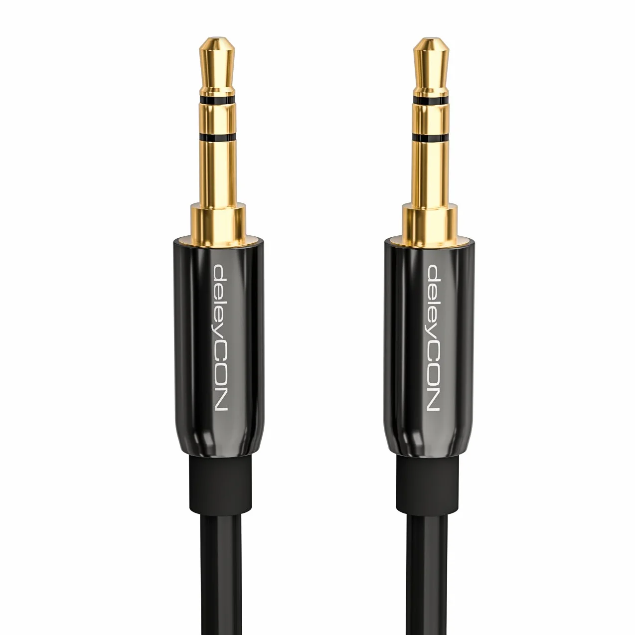 deleyCON 1m Kabel Jack 3,5 mm AUX Kabel Audio Stereo Wtyk Jack Prosty do PC Laptopa Telefonu Smartfona Tabletu Samochodu Amplitunera HiFi - Czarny