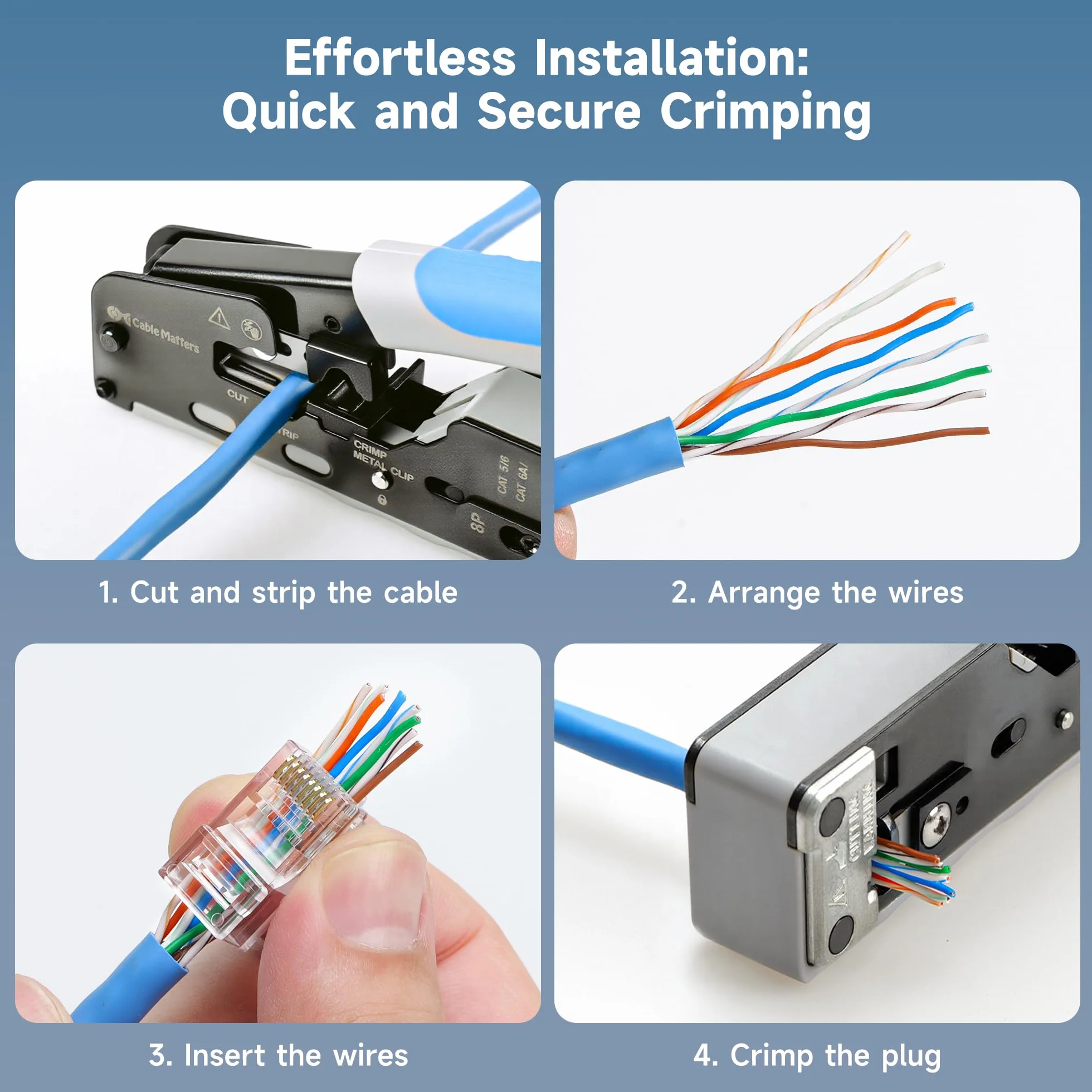 Cable Matters 100 Sztuk Złączy Przelotowych RJ45 Cat 6 (Złącze Cat6 / Ethernet) Do Stałego Lub Skręconego Kabla Ethernet UTP