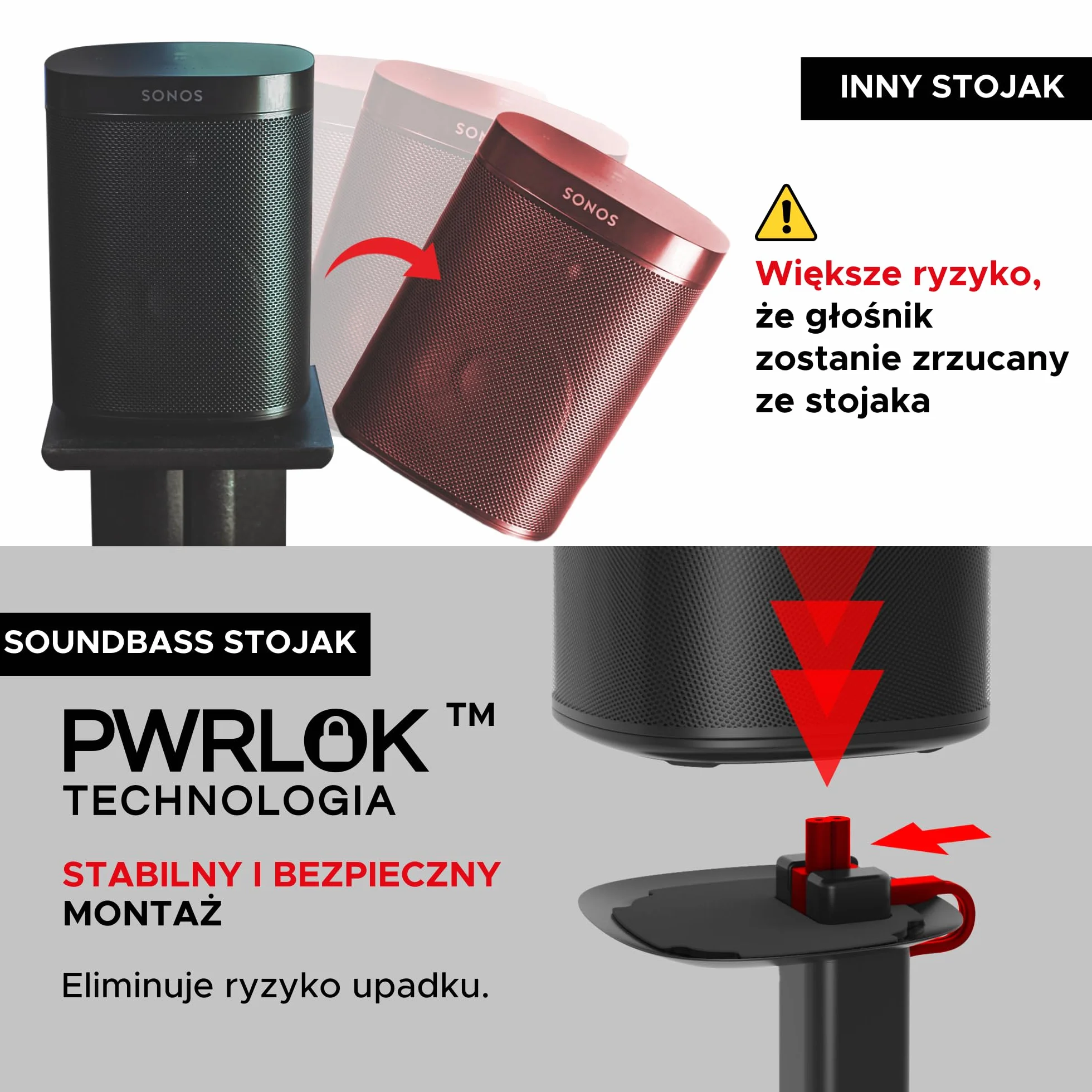 ERA100 Stojak na Podłogę Czarny 2szt Kompatybilny z Sonos One Play:1 One Gen 2 One SL ERA 100 Sound Bass UK Zestaw podwójny