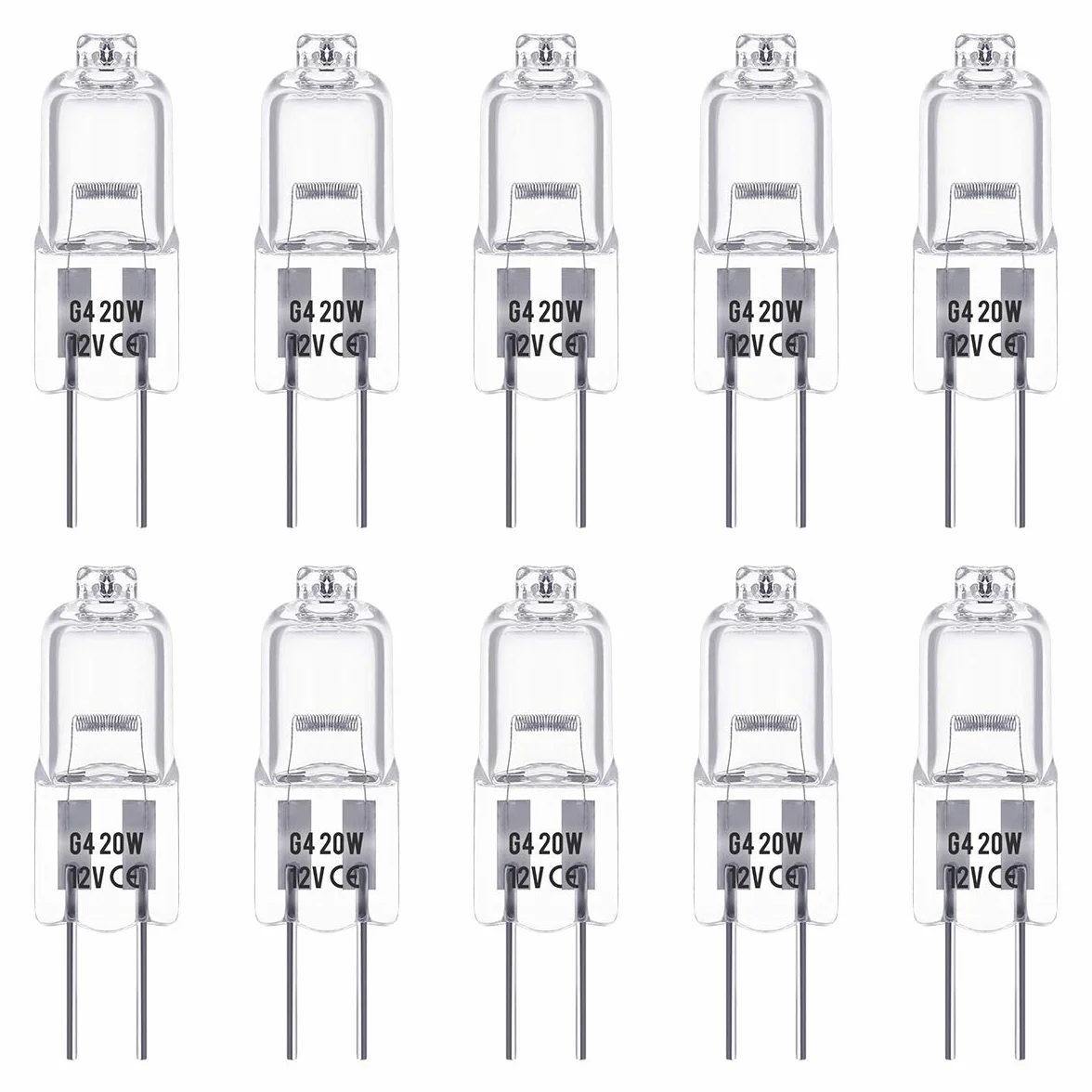 G4 żarówki halogenowe, Techgomade 12 V 20 W Halogen Pin Światło bazowe, 3000 K ciepła biel, 350 lm, możliwość ściemniania, lampa halogenowa o niskim napięciu G4, przezroczysta lampa kapsułkowa, do żyrandoli kryształowych, 10 sztuk